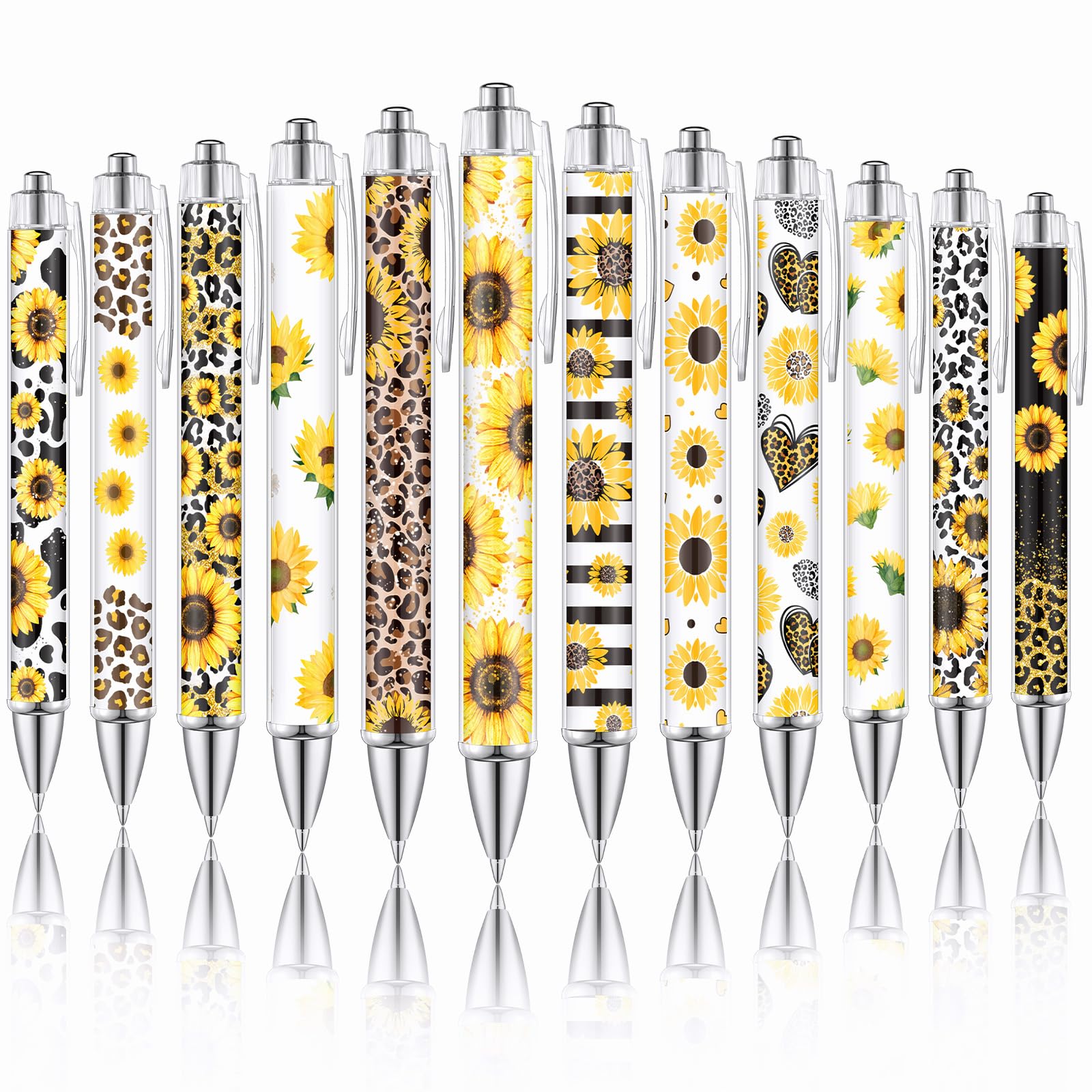 Moinchore 12 Pcs Sunflower Ballpoint Pens Sunflower Gifts Bulk Leopard Writing Pens Sunflower Party Favors 1mm Retractable Black Ink Yellow Flower