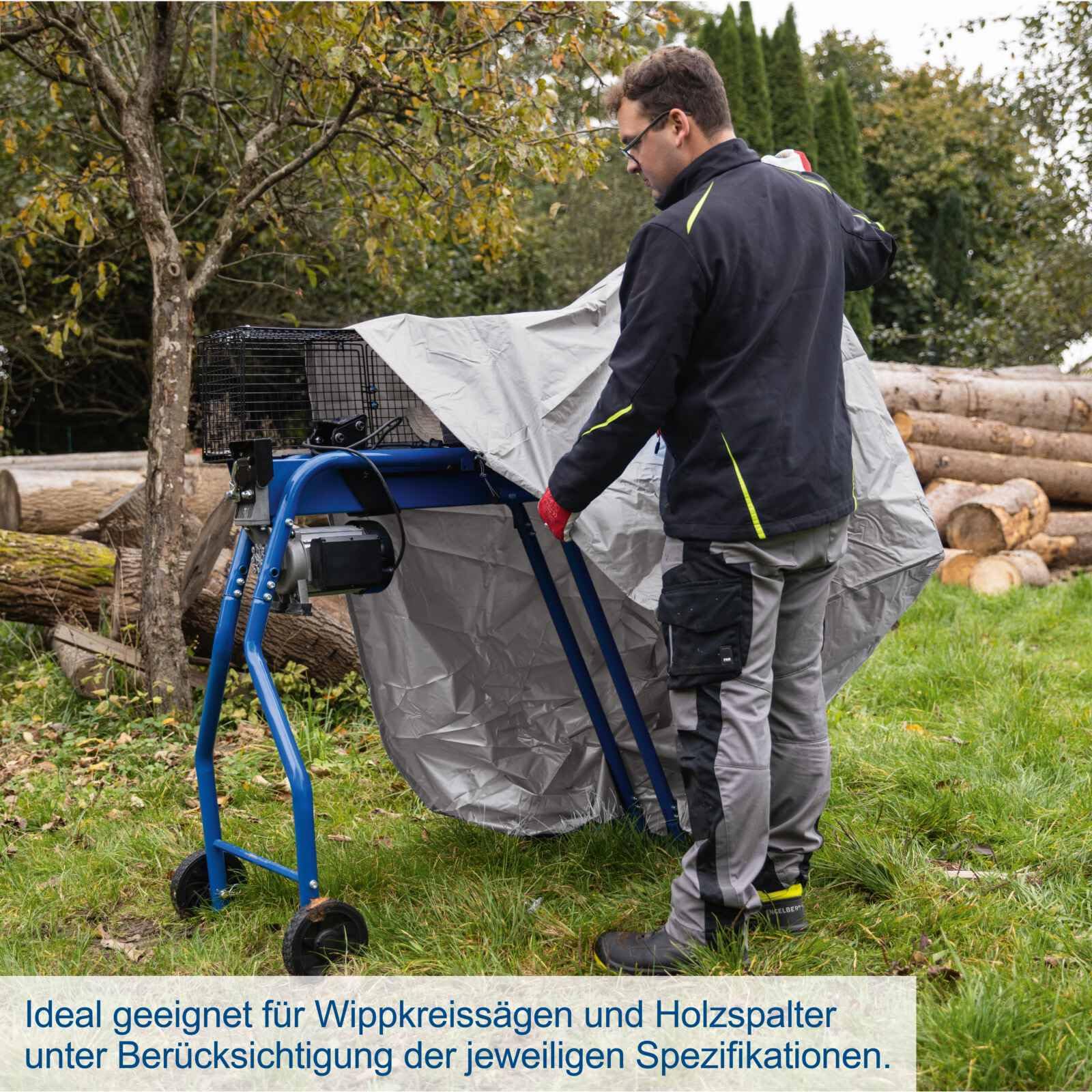 Scheppach Cubierta gris | 1050 x 1200 x 1100 mm | Lona impermeable y resistente a los rayos UV30 | Funda protectora para sierras circulares basculantes, cortadores de madera, barbacoas y herramientas