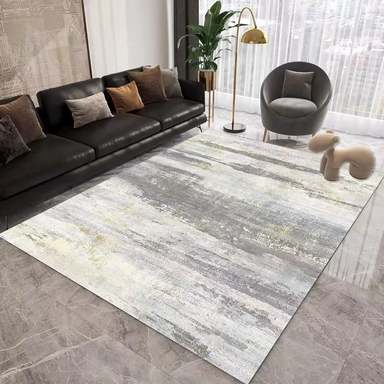 Tapis de salon rectangulaire en faux cachemire doux lavable