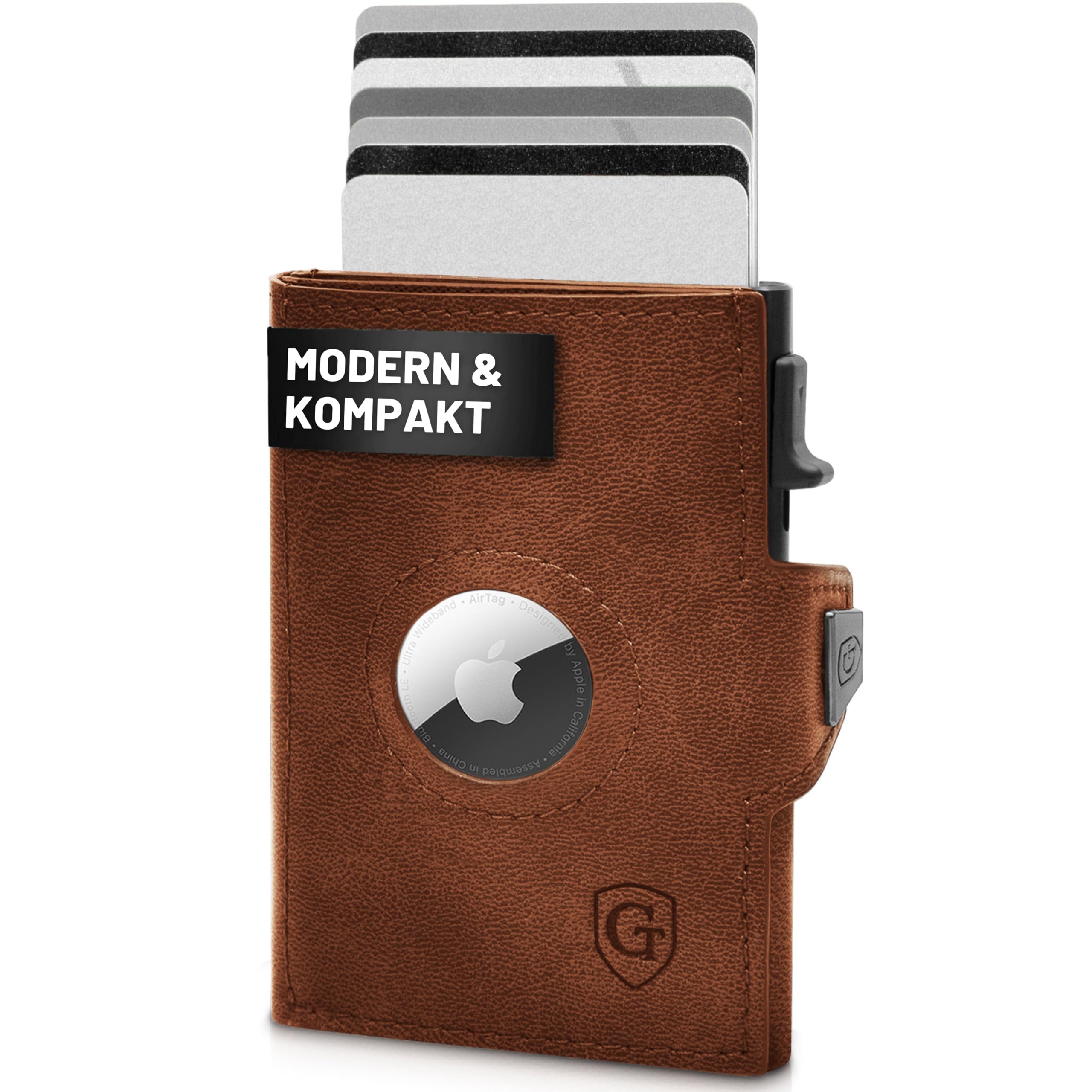 GenTo SMARTLET Push - portfel z kieszenią na monety - metalowe etui - Slim Wallet - sprawdzona ochrona RFID NFC - mały portfel - cienkie wąskie etui na karty, ciemnobrązowy, matowy., SMARTLET PUSH II