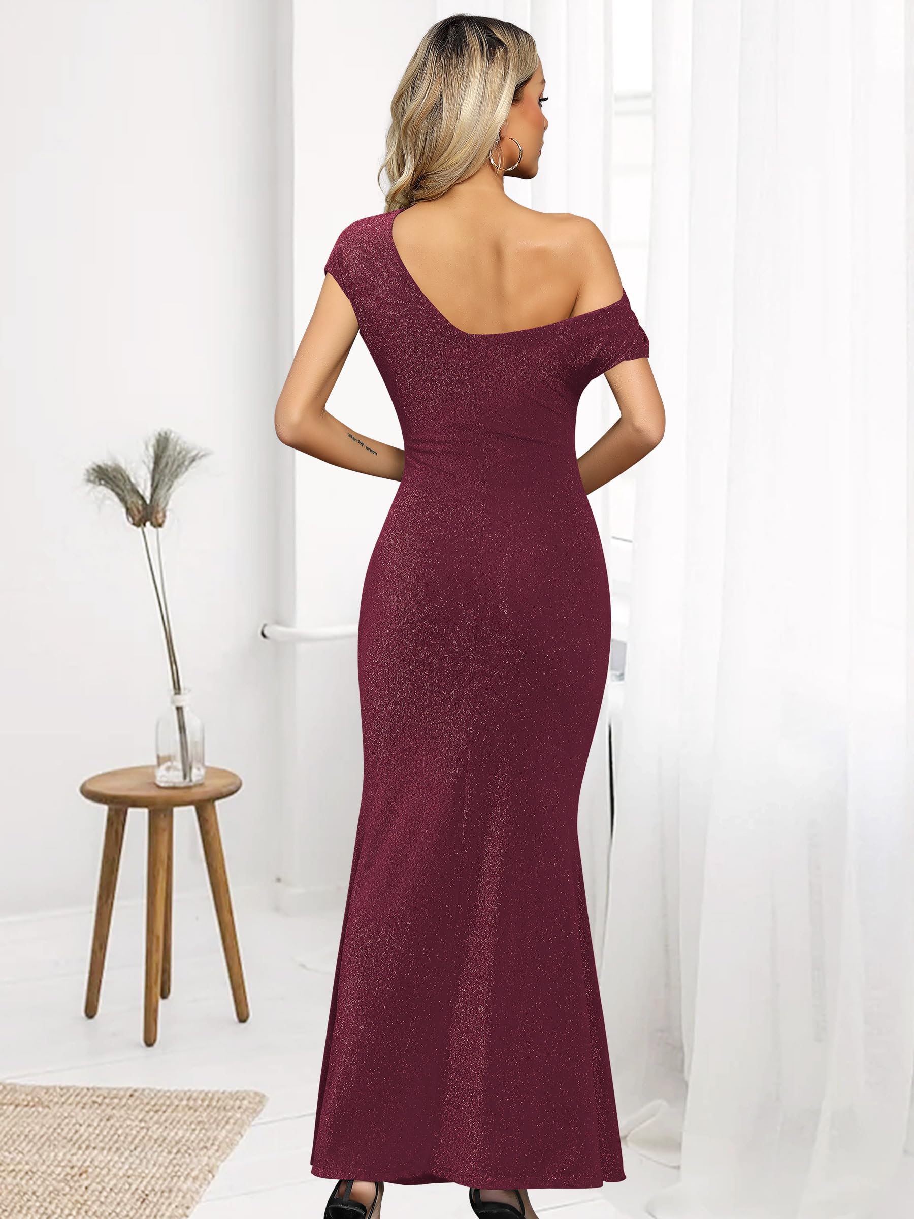 Missufe Damen Abendkleid Cocktailkleid Ballkleid Lang Hochzeit Festlich Elegant Maxi Meerjungfrau Bodycon One Shoulder Kleider