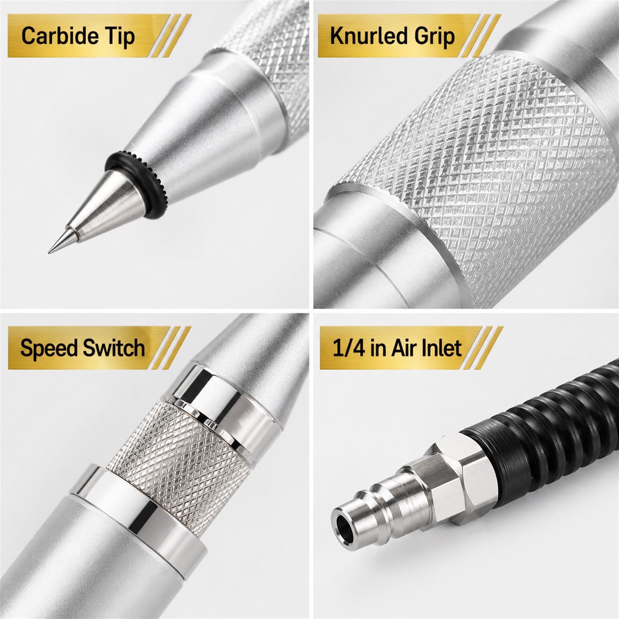 Penna for incisione pneumatica for la marcatura di metalli | Punta in carburo, incisione su metalli e gioielli, incisore ad aria da 3800 giri/min, ingresso da 1/4(910)