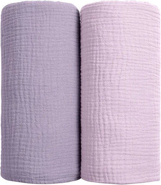 lulumoon Muslin Swaddle Blanket Baby - Cotton Swaddling Blanket Soft Baby Receiving Blankets Neutral 2Pack(Purple)
