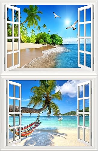 2 calcomanías autoadhesivas para pared, romántica, sala de estar, dormitorio, estudio, oficina, decoración de pared, paisaje del océano, calcomanía