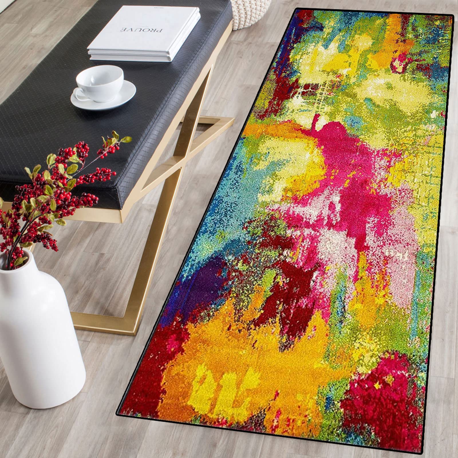 Teppichläufer Modern Küchenläufer Niederflor Flurläufer,Bunter Modern rutschfest Waschbar,für Korridor,Schlafzimmer,Innen Wohnzimmer,Küche - Anpassbar