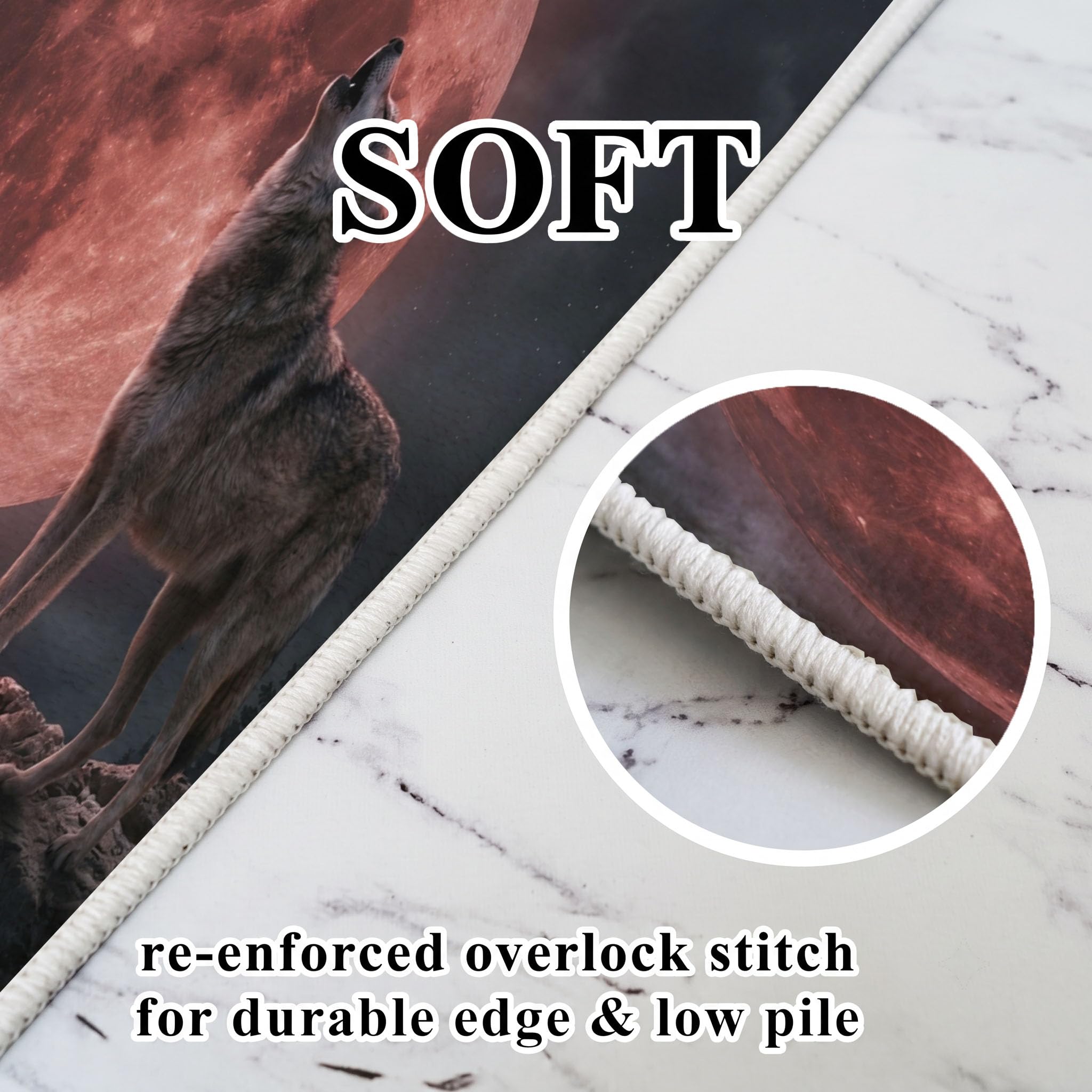 Tapis Rond Lavable Lune De Sang Loup Hurlant 160cm | Tapis Créature De Dark Fantasy Antidérapants Salon Lavable en Machine pour pour Salle à Manger, Entrée, Cuisine, Rouge Foncé