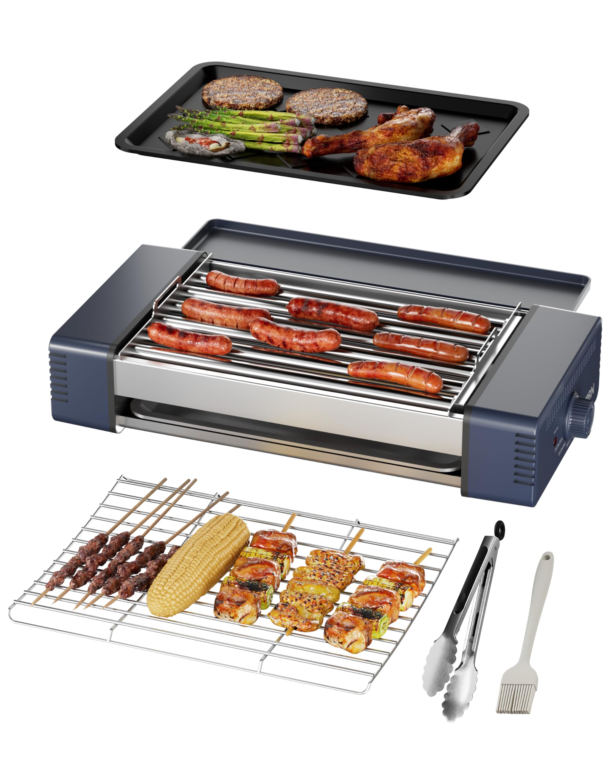 Máquina de rodillos para perros calientes con placas de parrilla y plancha extraíble, cocina eléctrica compacta para perros calientes, salchichas, desayuno, camping, incluye cepillo de silicona y