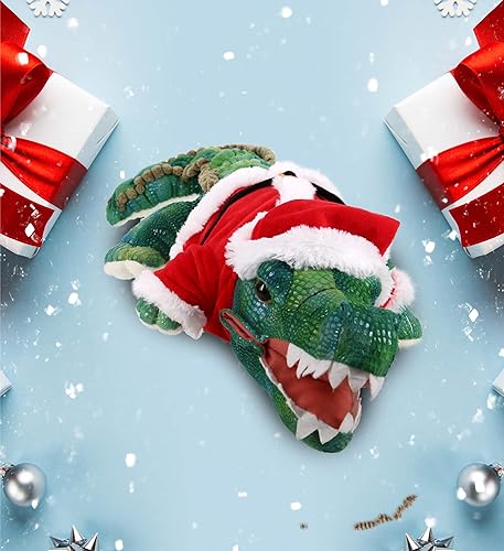 Miniatura 5 de DolliBu Peluche de cocodrilo verde de Papá Noel, disfraz de peluche súper suave con sombrero rojo de Papá Noel, bonito regalo de vida oceánica,