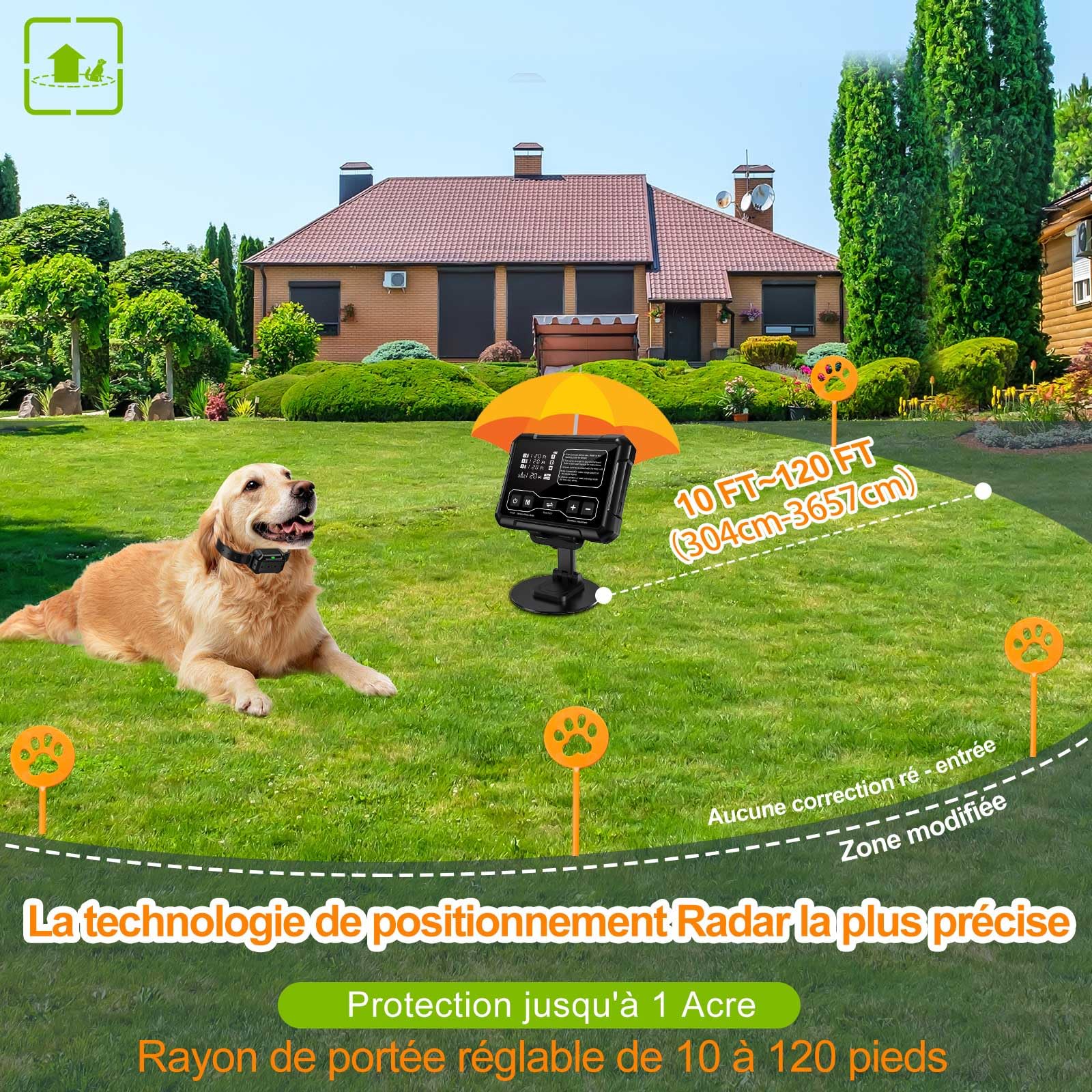 Sistema inalámbrico de valla para perros-Radar de alta precisión 120ft sistema eléctrico de valla para perros GPS-Monitoreo en tiempo real al aire libre, perros medianos y grandes 9-26in(3 canales)
