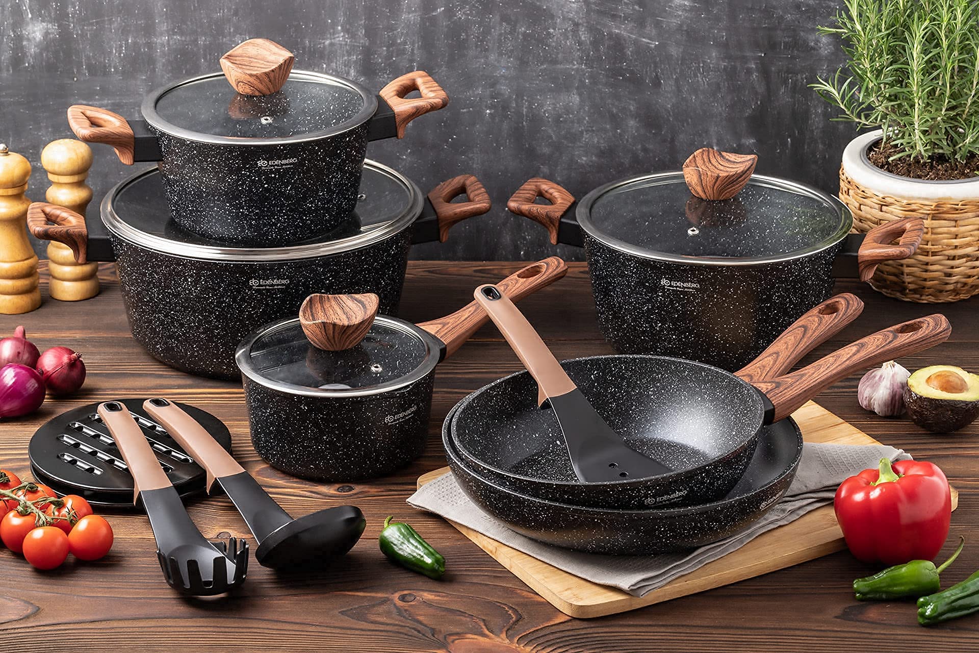 EDENBERG 15 TLG Topfset Induktion, Töpfe & Pfannen beschichtet, Kochtopf Set | induktions Töpfe Set, Kochtöpfe, Töpfe Induktion | Kochgeschirr Set, Topfset induktionsgeeignet (EB-5617)