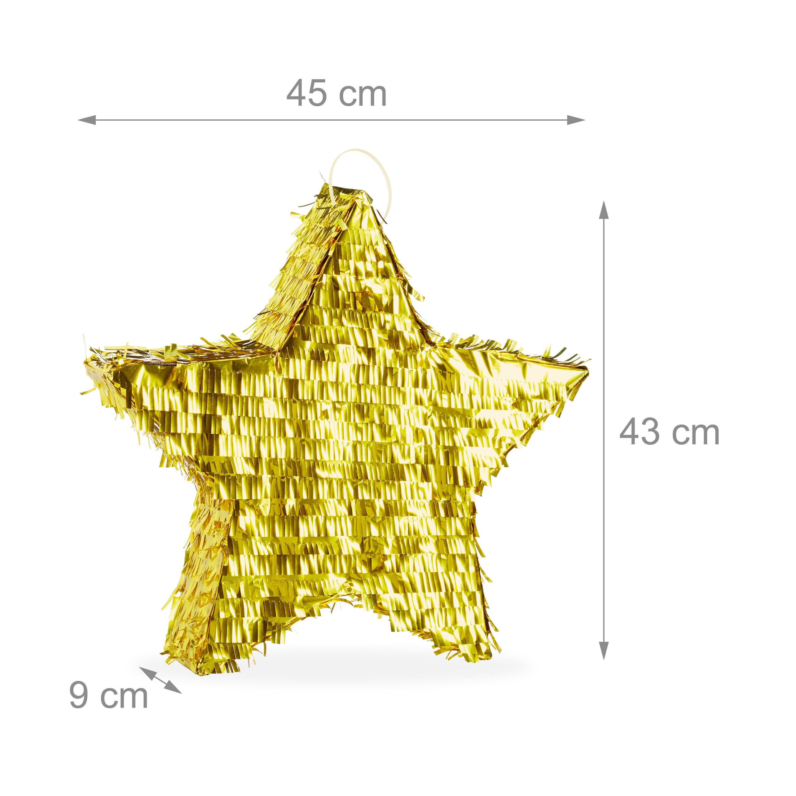 Relaxdays Piñata Stella Scintillante con Bastone e Maschera, da riempire, 43x45x9 cm, Oro