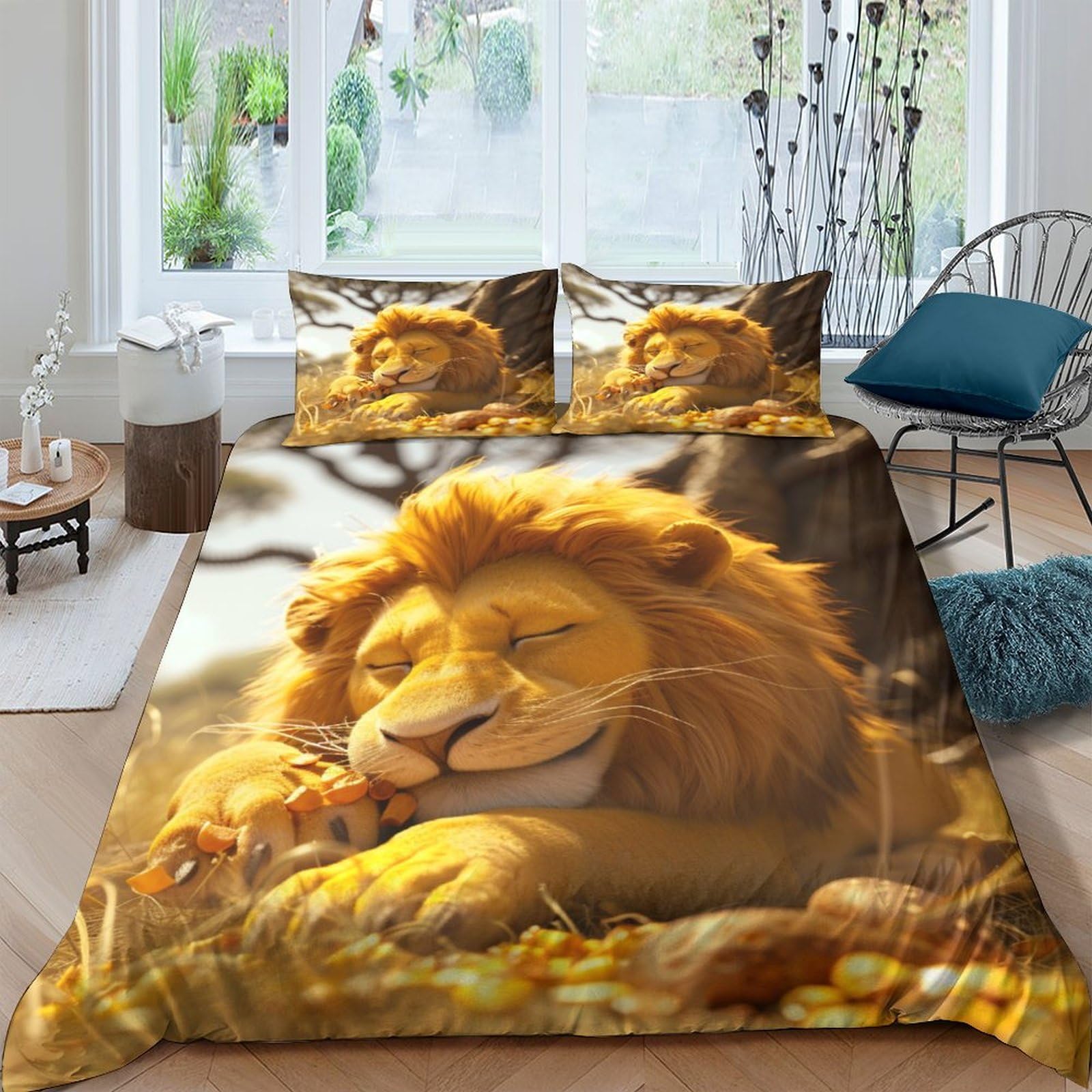 Nraopevvd Style-2 Lion Duvet Cover Sets 3 Pcs Hotel Quality Quilt Cover Bedding Sets Bed Covers With Pillowcases With Zipper Closure Ultra Soft Hypoallergenic Microfiber Double（200X200cm）