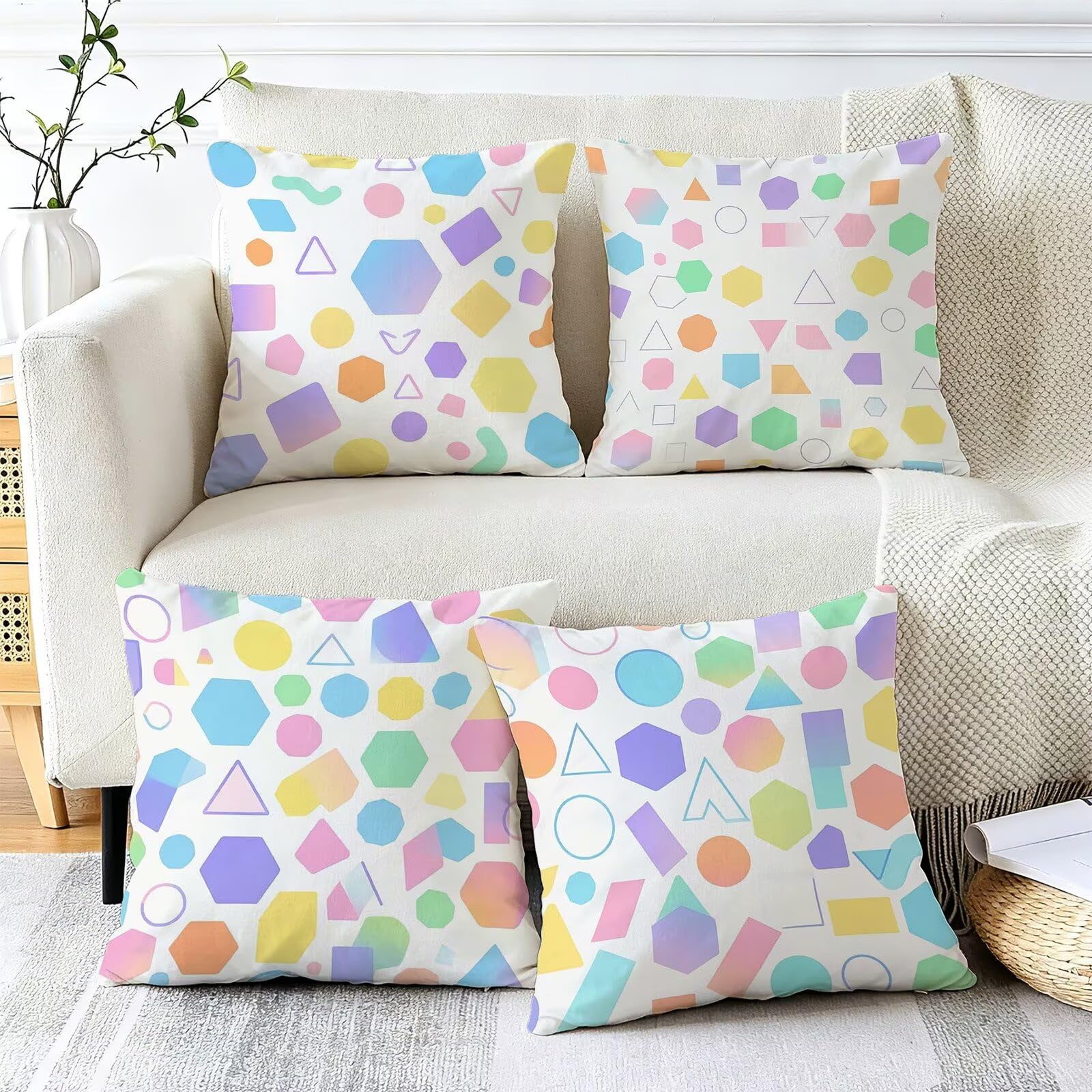 Tinta Unita Federe Cuscini Divano 55x55cm, Cuscini da Esterno, Cod-36 | Velour Copricuscini Decorativi Letto Arredo, per Letto, Soggiorno, Giardino, Esterno, Casa Decorazione Set di 4 Geometria