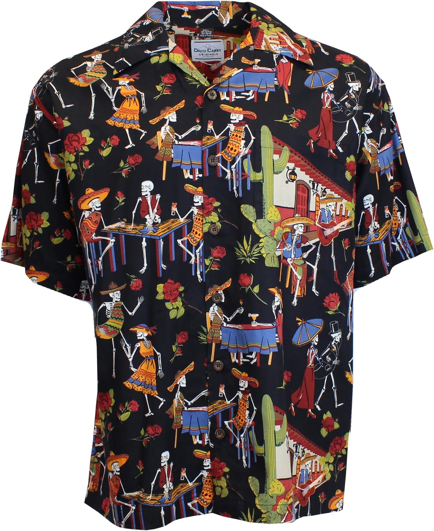 David Carey Day of The Dead Camp Shirt โ Black โ Button Up Collared Short Sleeve Mechanic Camp/Club Shirt