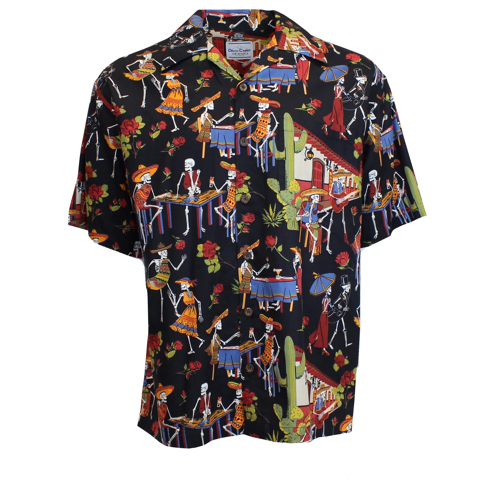 David Carey Day of The Dead Camp Shirt – Black – Button Up Collared Short Sleeve Mechanic Camp/Club Shirt