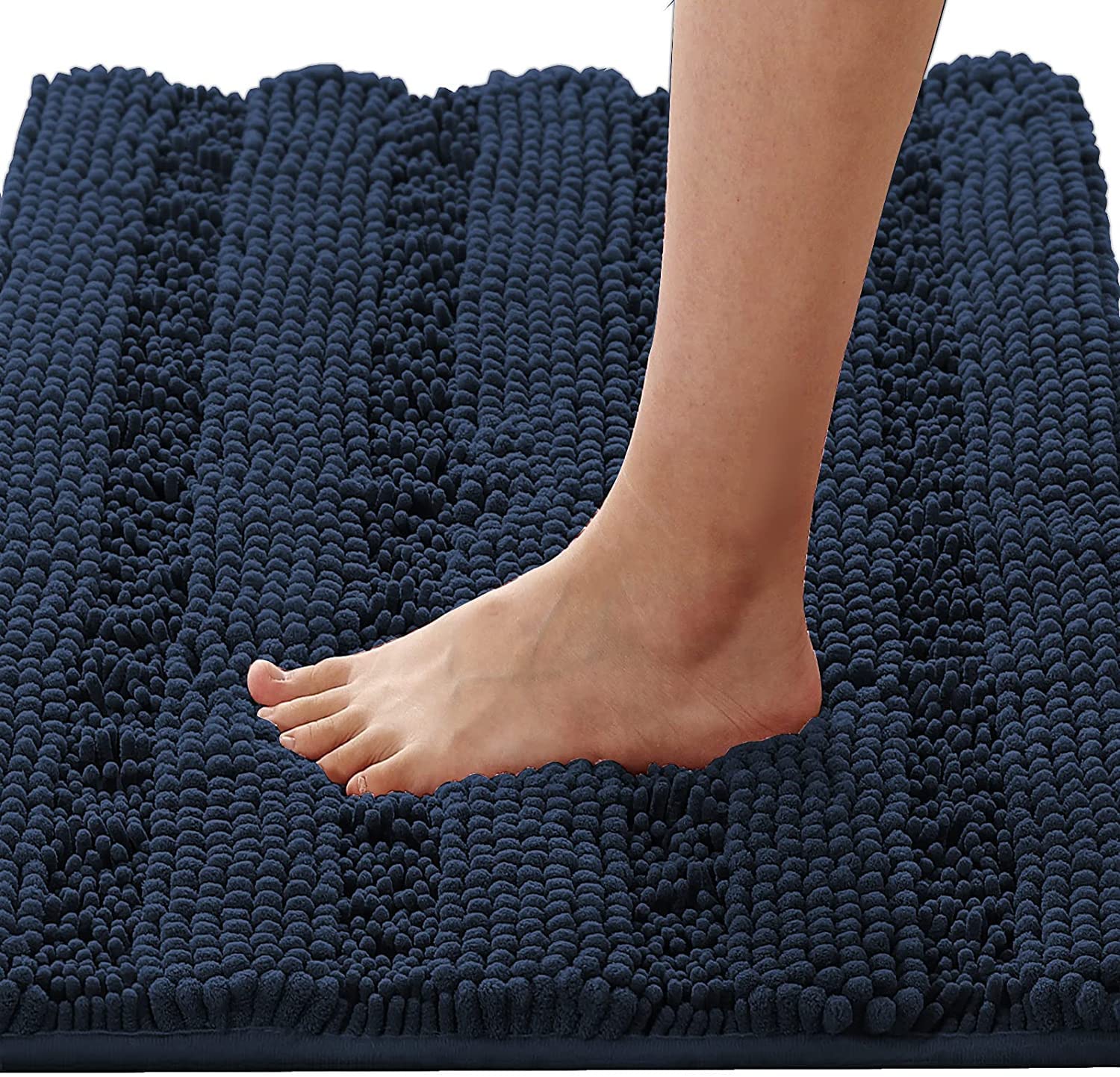 Tapis de salle de bain anti-glisse bleu marine à séchage rapide pour douche