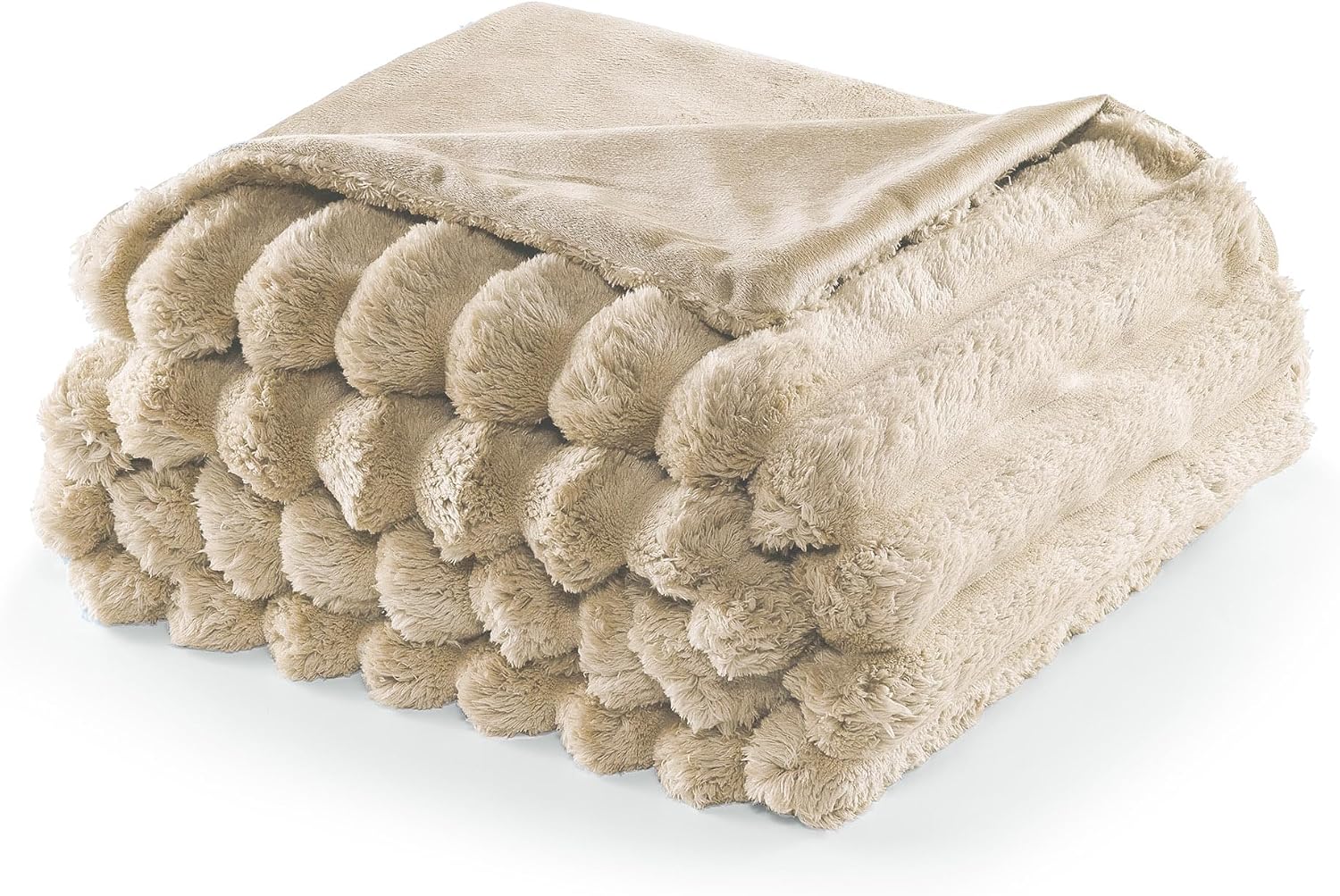 Jumbo Velvet Plush Wide Ribbed Throw Blanket - Super Soft, Warm, Cozy Fluffy Throw for Couch, Bed, Sofa - All Season Décor (Sand, 50" x 60")