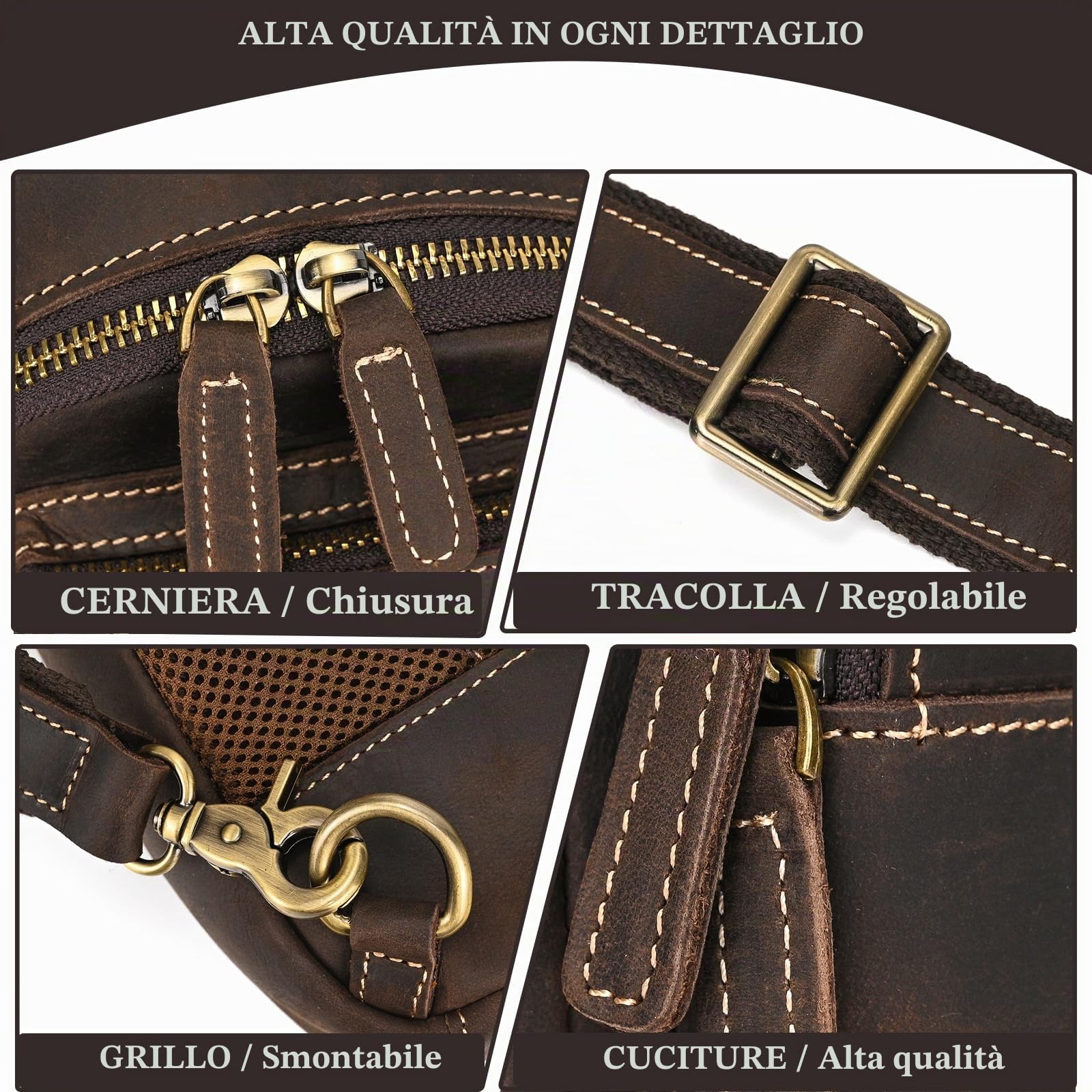 Borse Petto Borsa Crossbody Pelle Zaino Spalla Monospalla Pelle Marsupio Zainetto Piccolo Sling Bag Borsello a Tracolla per Uomo Viaggio Trekking Camminare