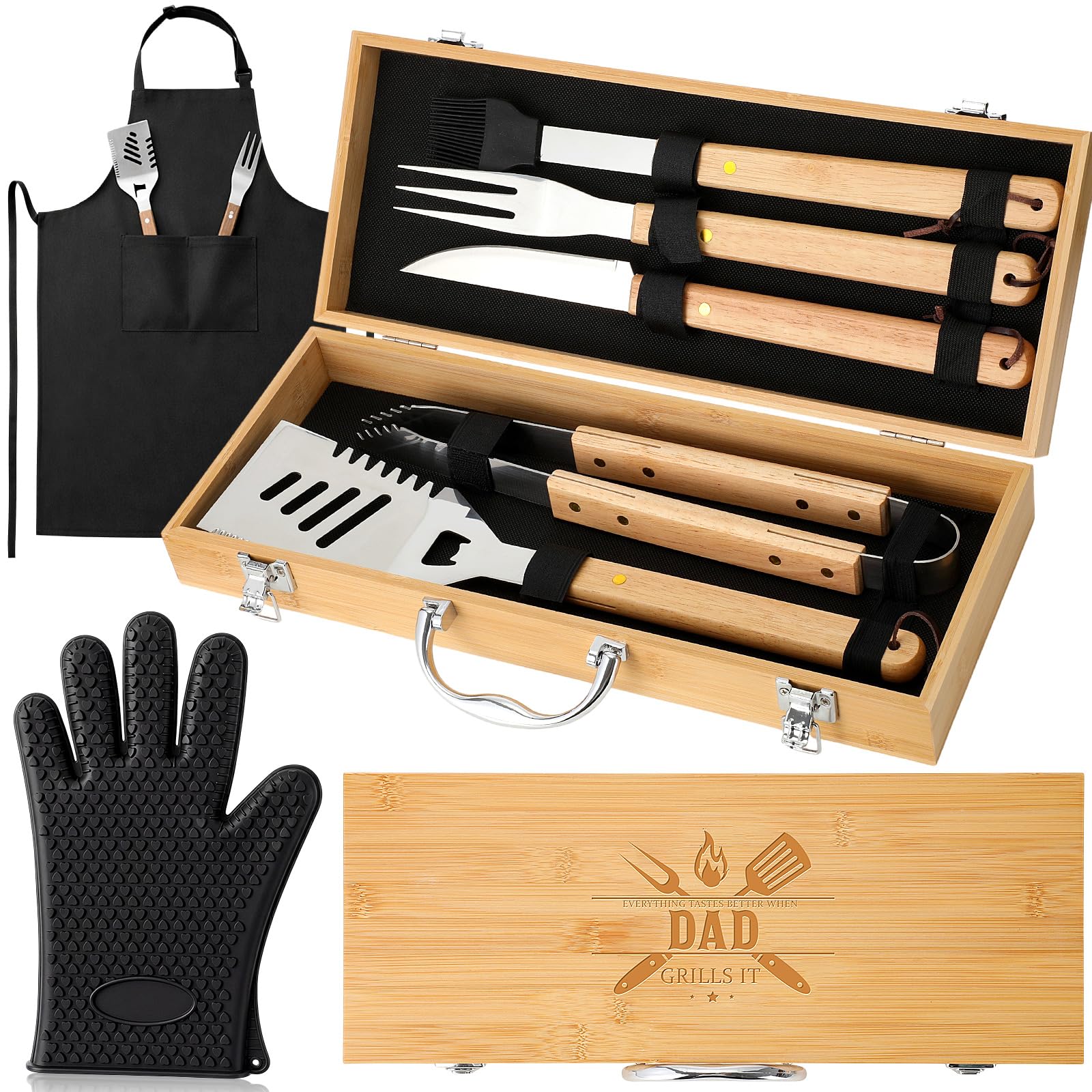 8 piezas de regalos para el día del padre, regalos para papá de hija, hijo, hombres, accesorios de parrilla de madera resistentes, herramientas de barbacoa para parrilla al aire libre con