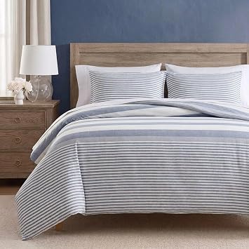 Nautica - Twin Comforter Set, Reversible Cotton Bedding with Matching Sham, Medium-Weight, Dorm Essentials, Oeko-Tex Certified Fairwater Blue