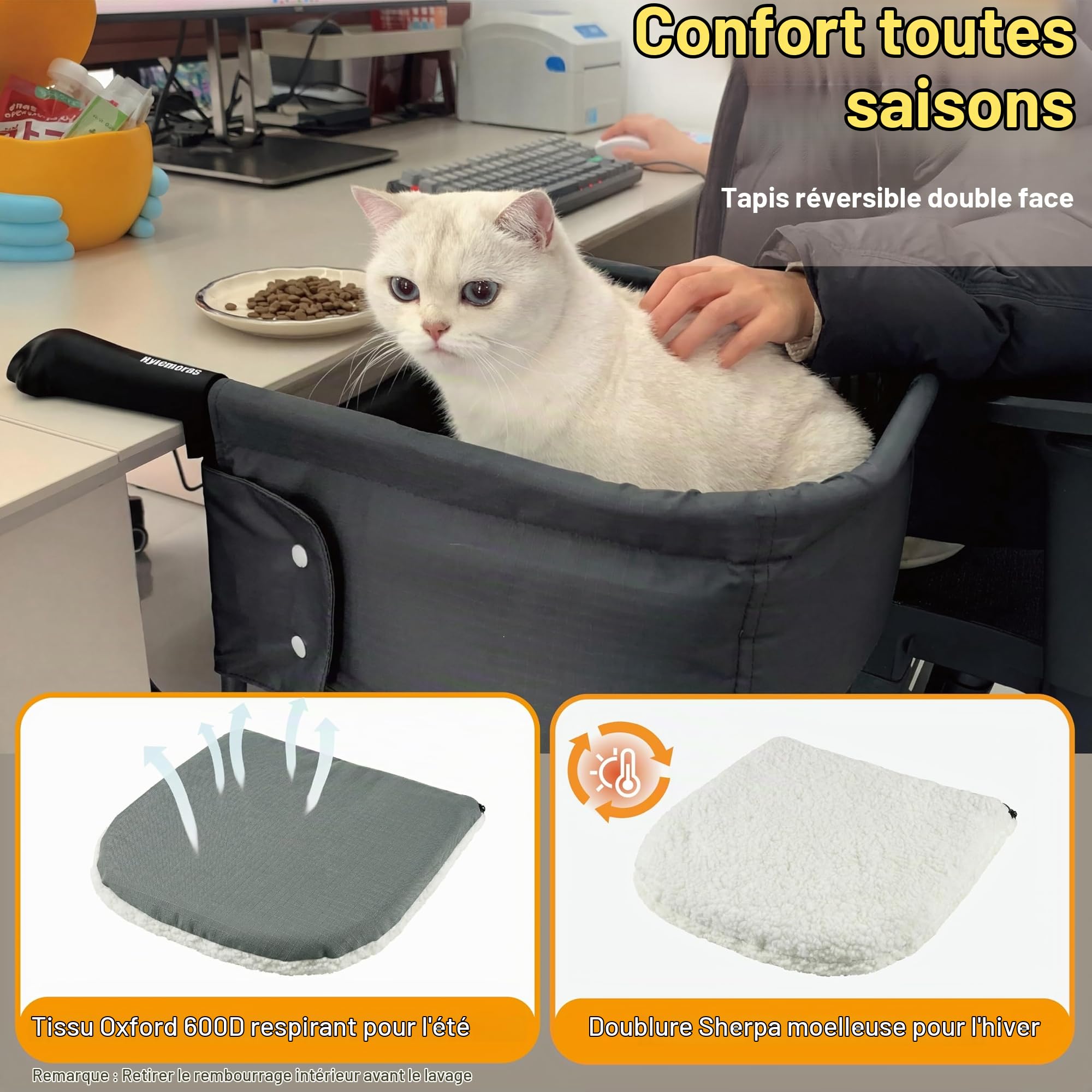 Panier Chat Bureau de Grande Taille, Ultra-robuset Hamac Chat | Pour bureau jusqu'à 7,6 cm, ultra-résistant, motif pattes, imperméable, tapis double face, montage facile (jeu/cuisine)