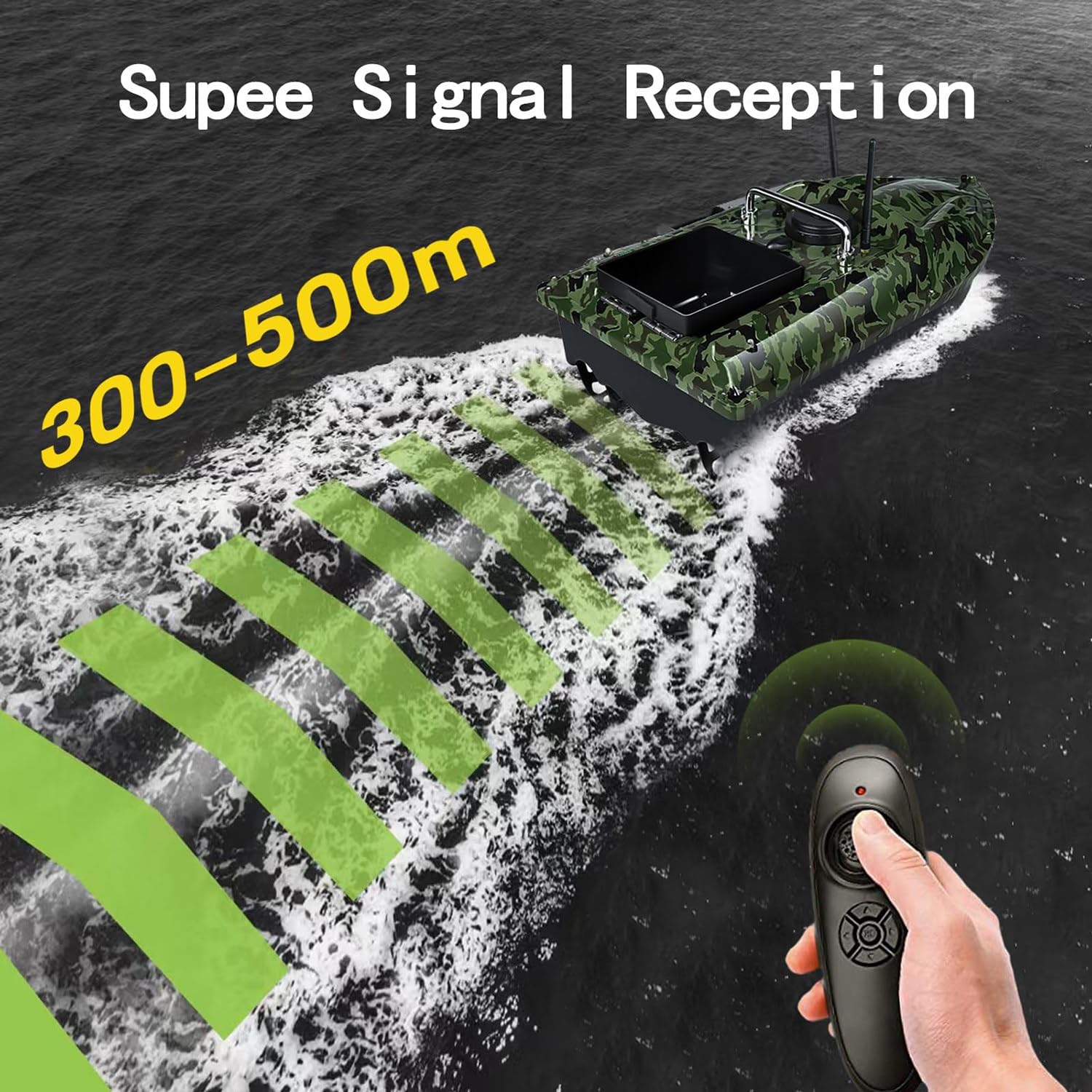 Barco cebador, Barco Cebo Vivo, 500m Mando a Distancia, Tolva de Carga de 1,5kg, Resistente al Viento y al oleaje, con Bolso de Mano,Black-2battery