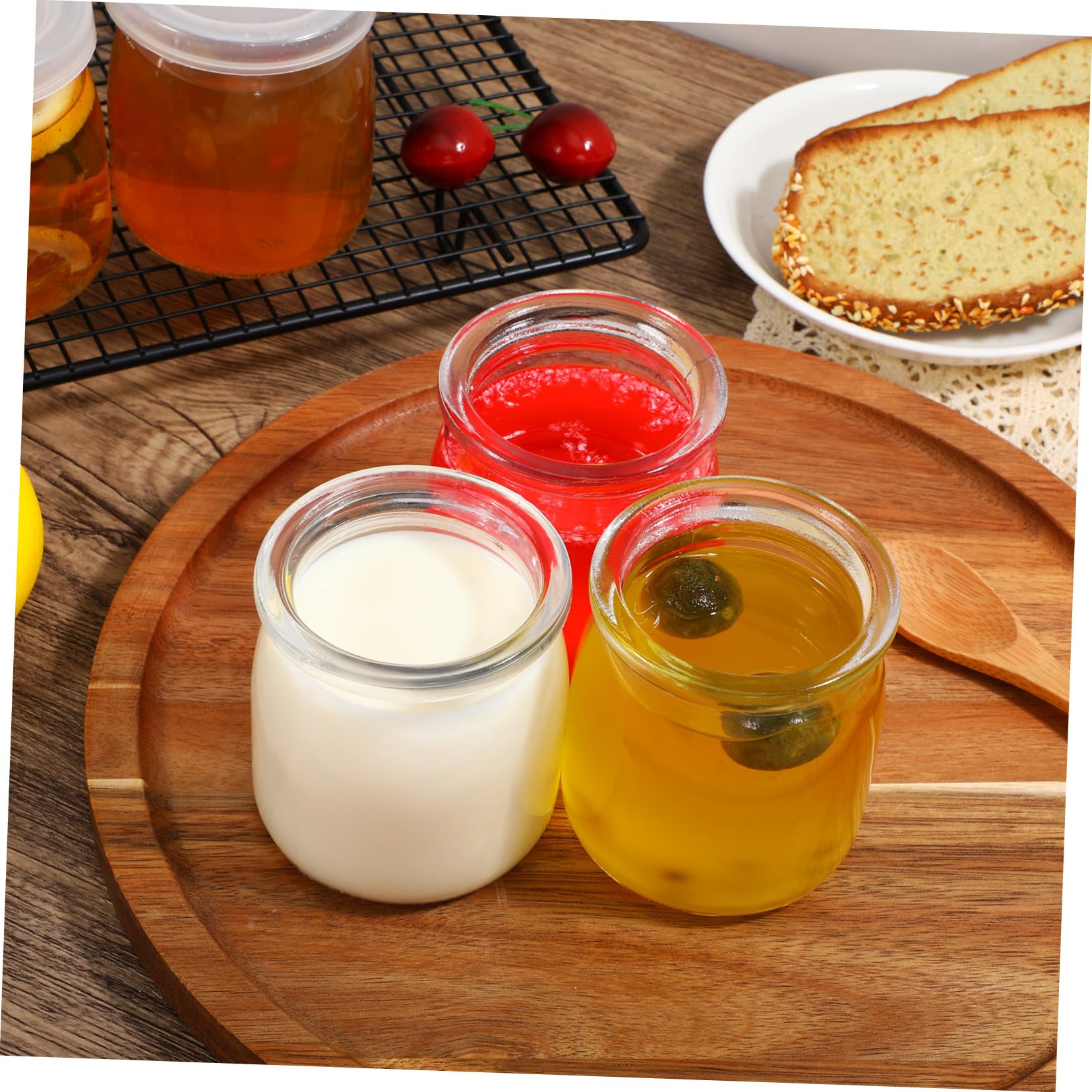 Holibanna 12 Pezzi Bicchieri da Yogurt in Vetro con Coperchi Trasparenti Contenitori per Dessert Vasetti per Budino Marmellate Gelatine e Mousse per Preparazioni Individuali e