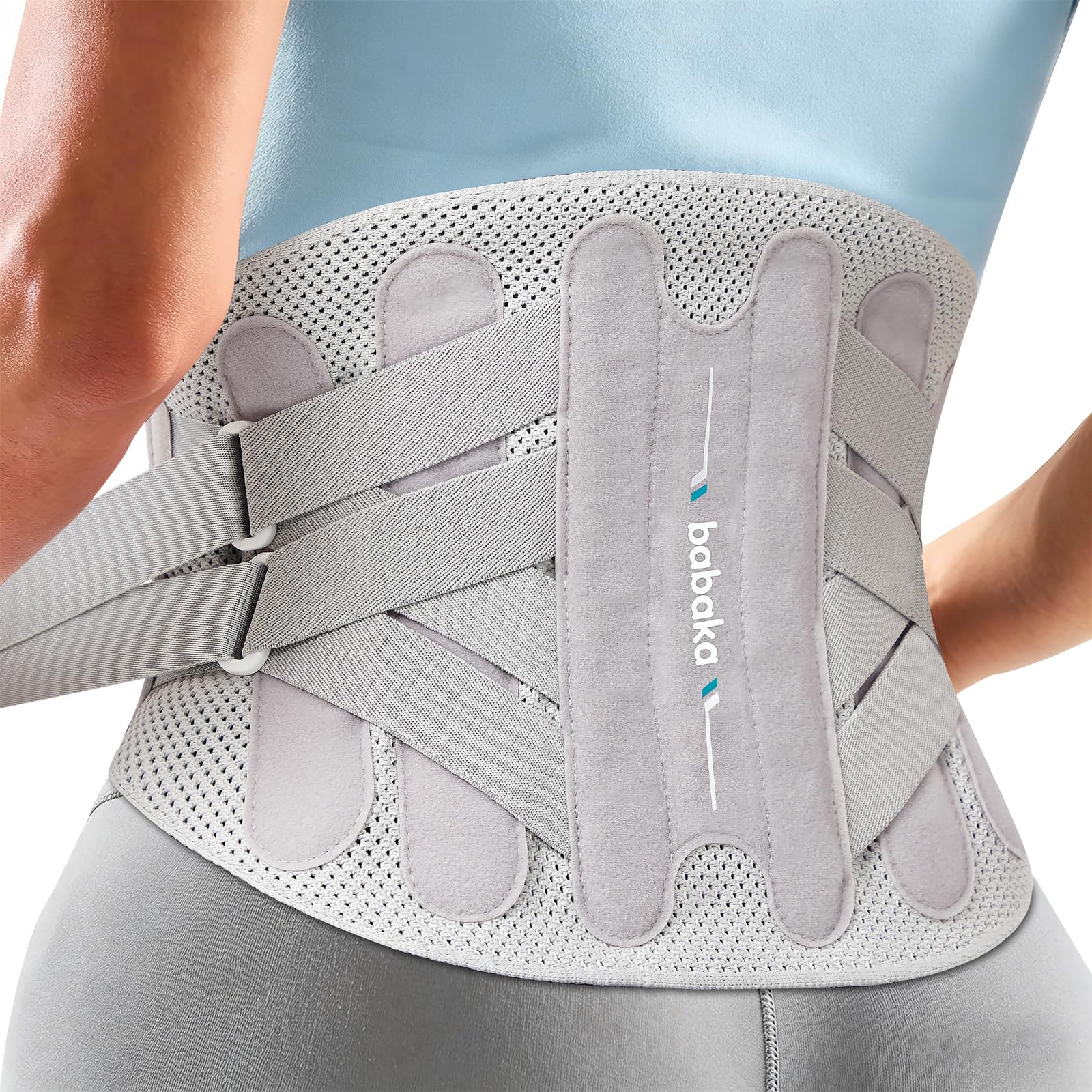 babaka Rückenstützgürtel Rückenbandage für Herren und Damen und mit 4 Metallstangen 2 flexiblen Federstangen Atmungsaktive Verstellbar Rückengurt für Arbeit und Sports