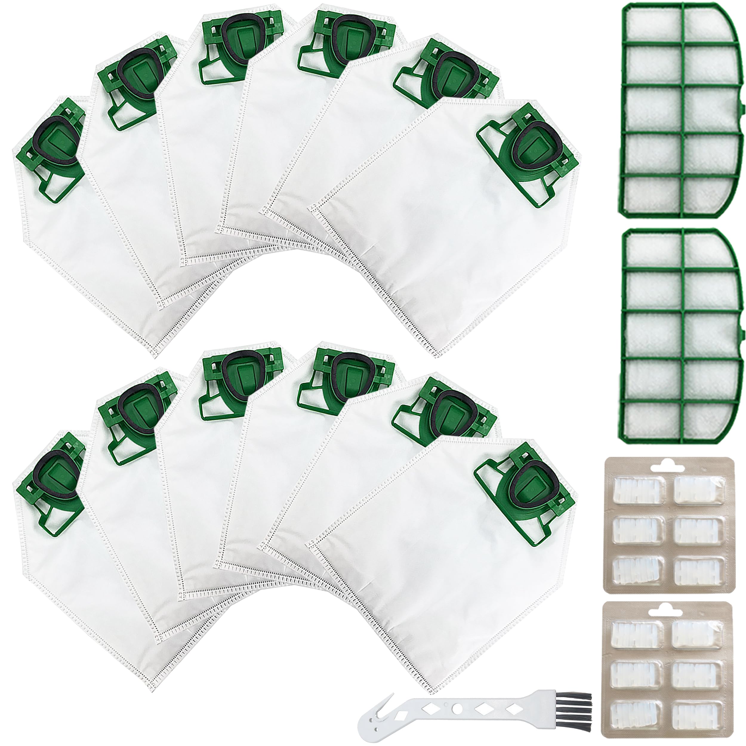 Kit 12 Sacchetti compatibile per Folletto VK200 VK220S FP 220 FP 220S | 12 Sacchetti Aspirapolvere Microfibra a 5 Strati con 2 Filtro Motore e Spazzolino