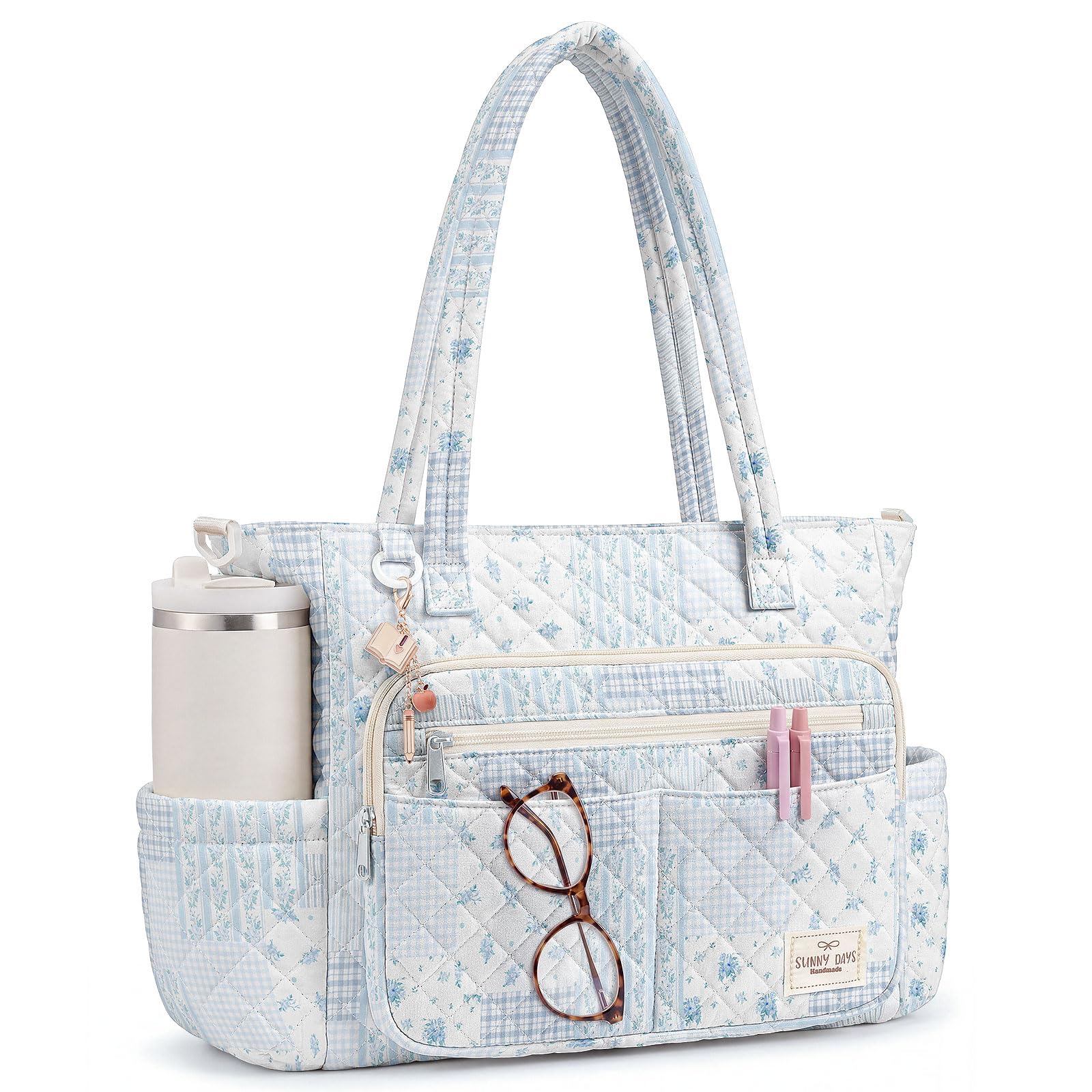 Teacher Tote Bag for Women, Quilted Floral Laptop Work Tote