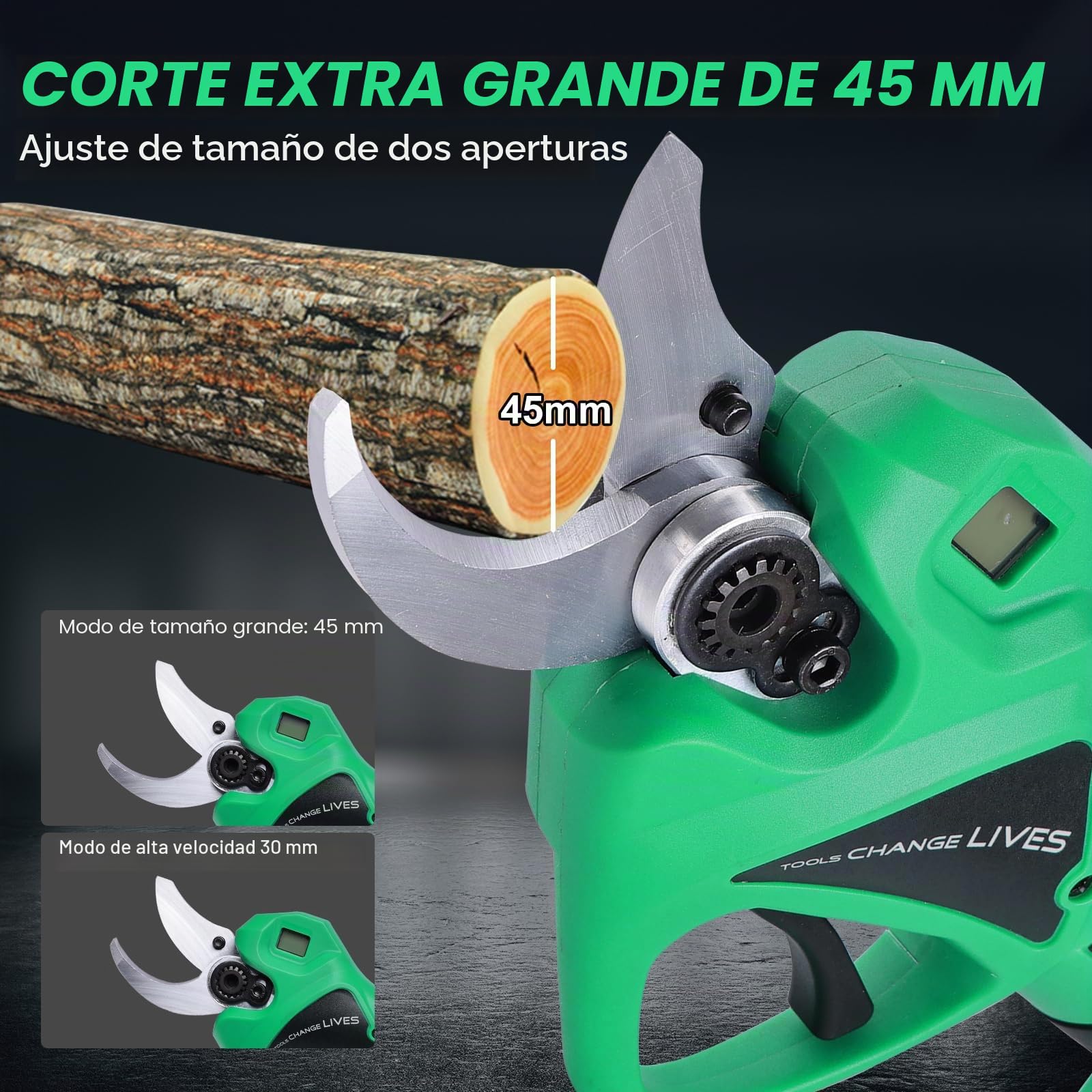 Tijeras de Podar Eléctricas: Tijeras de Podar Bateria con apertura ajustable de 45mm a 30mm, 2 baterías de 2000mAh, SK7 de Alta, Tijeras de podar bateria para Olivos Viñedos Jardines