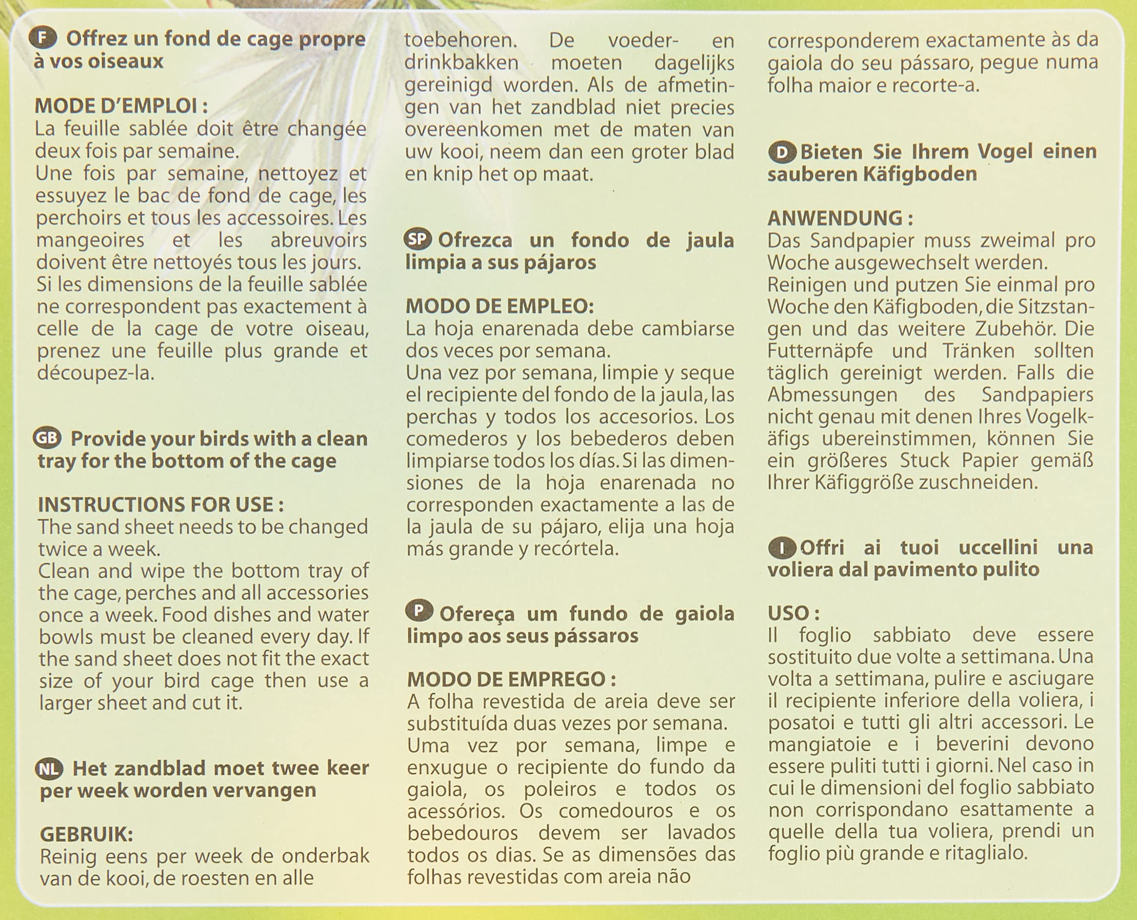 Fogli Di Sabbia Aimé Per Gabbie Uccelli - 5 Fogli 43x28 Cm, Igienici E Pratici - Foto 9