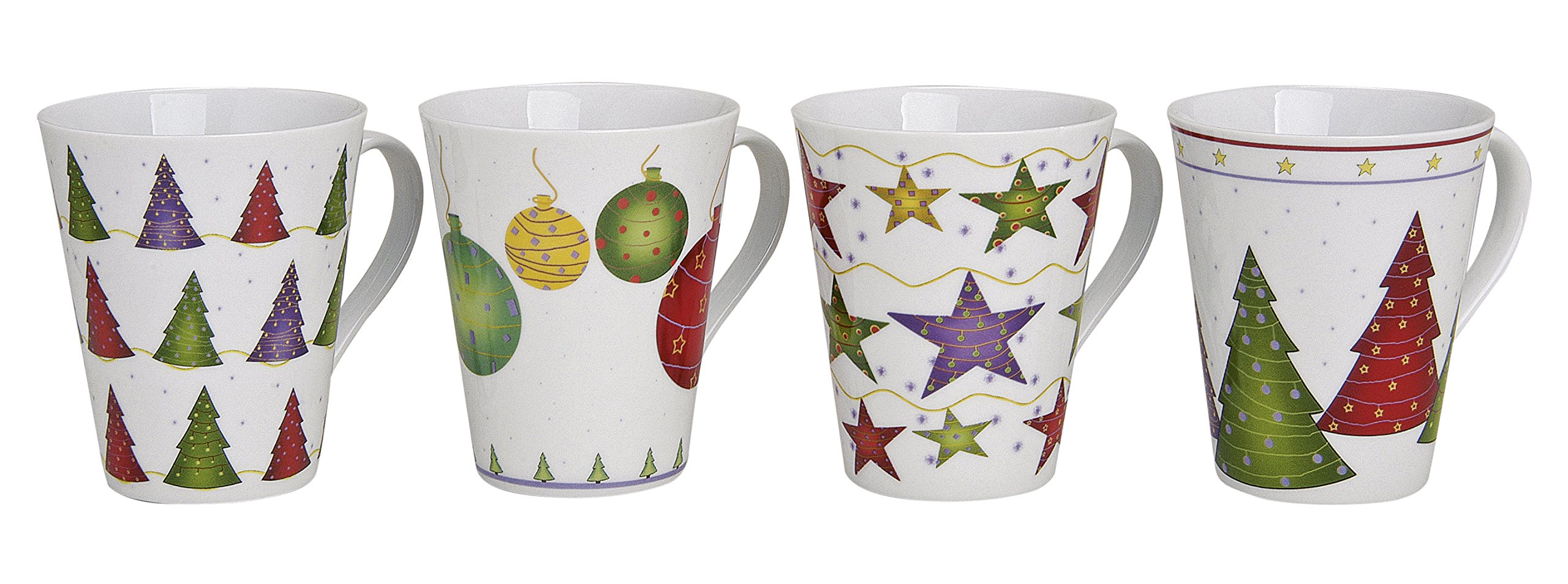 4er Set Weihnachtstassen 11cm, Ø 8,5cm, 300ml | Kaffeebecher, Glühweintassen mit Weihnachtsmotiven, Tassen für Weihnachten sind spülmaschinengeeignet