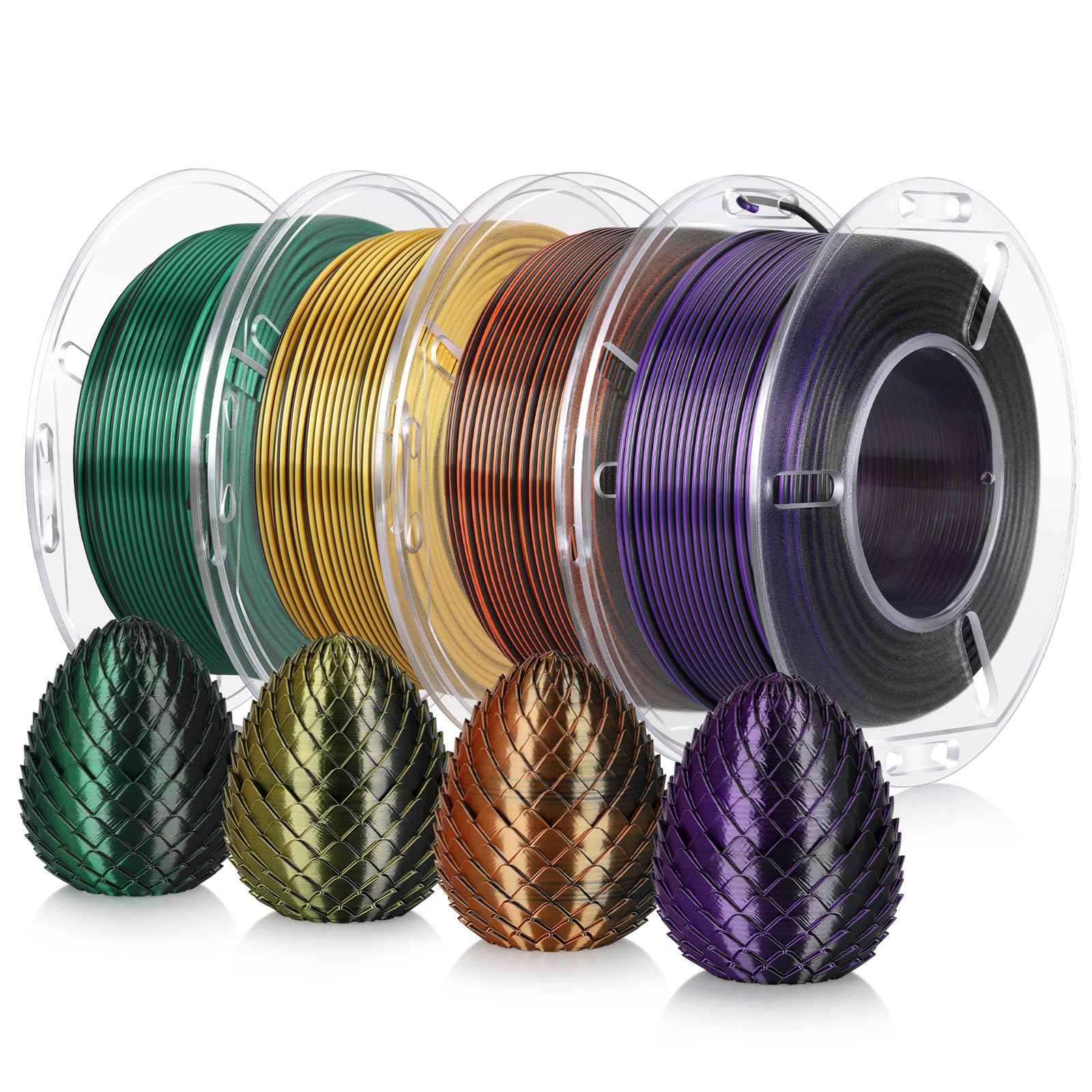 LANDU Silk PLA 3D Printer Filament,Black Green Series,200G X 4 Bundle