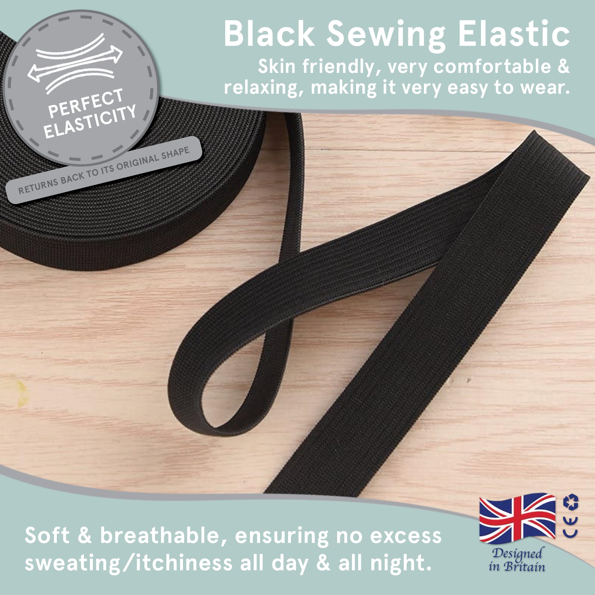 Black Elastic Band by Smith’s®, 25mm (Width) x 10 Meters (Length) - Image 2