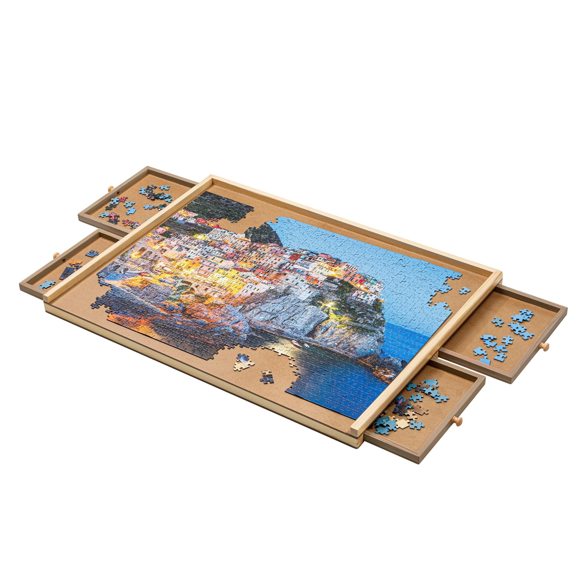 Puzzletisch Puzzlebrett 1000 Teile Puzzle Tisch aus Holz 76x57cm Board mit 4 Schubladen & HLKauf-Block