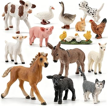 14Pcs Farm Animal Figurines Set, Farm Animals Toys for Toddlers 3-5, Small Barn Toys Animal Figures Playset for Kids 3-7, Preschool Farm Toys for Boys Girls, Birthday Gifts Cupcake Toppers