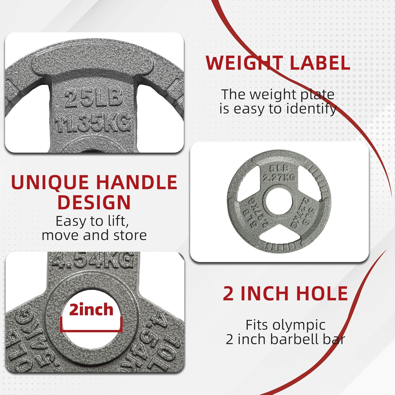 Fitvids 2-Inch Olympic Cast Iron Plate Weight Plate for Strength Training and Weightlifting, Multiple Sizes