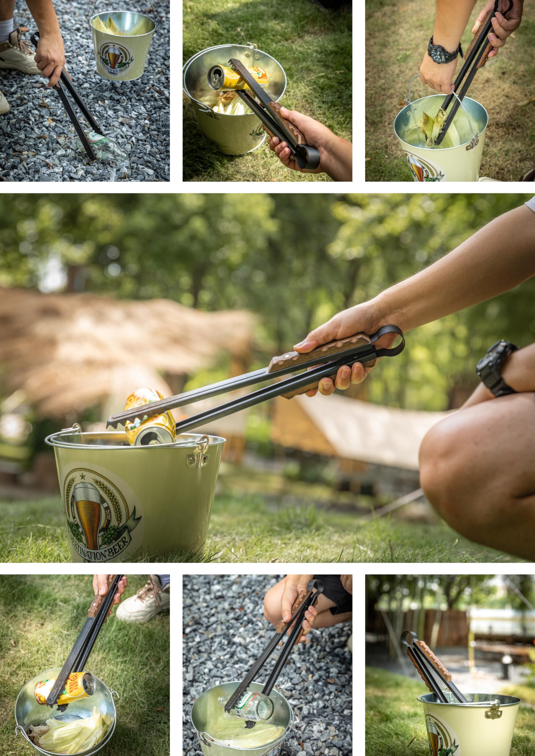 CAMPINGMOON BKMS-41 szczypce do drewna kominkowego o długości 40 cm, z ząbkowanymi nożyczkami, do ogniska, ogniska, paleniska, z drewnianą ręką, 40 cm
