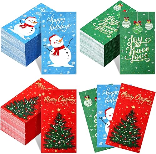 Honoson 120 servilletas de papel de Navidad, toallas de mano de papel desechables para invitados, baño, muñecos de nieve, árbol de Navidad, copos de