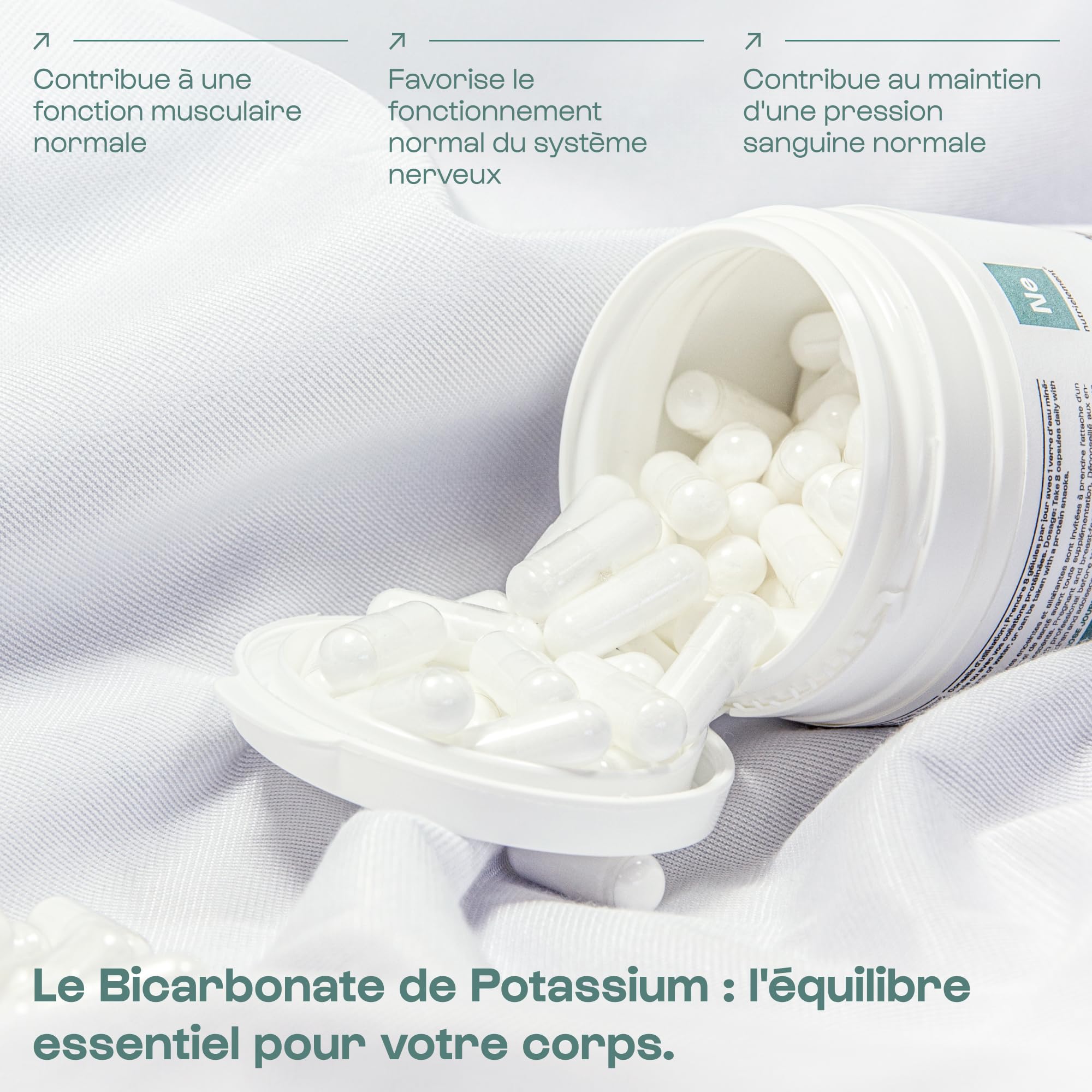 Bicarbonate de Potassium - 90 gélules - Système nerveux - Fonction musculaire normale - Qualité pharmaceutique - Vegan| Nutrielement By Nutrimuscle