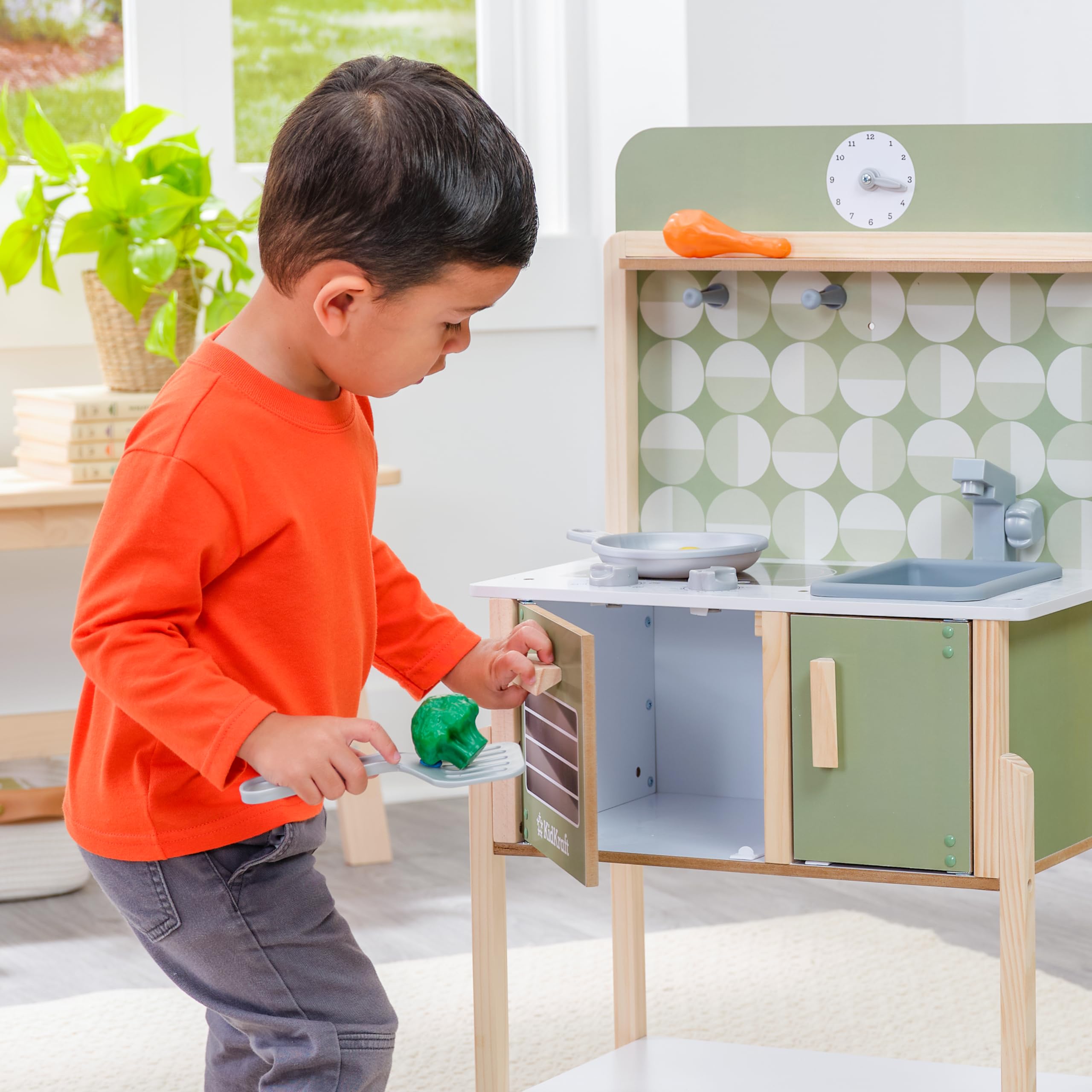 KidKraft Cocina de Juguete Time to Cook de Madera para niños con Accesorios incluidos, Comida de Juguete y Set Utensilios de Cocinita Infantil, Juguetes niños 2+ años (20513)