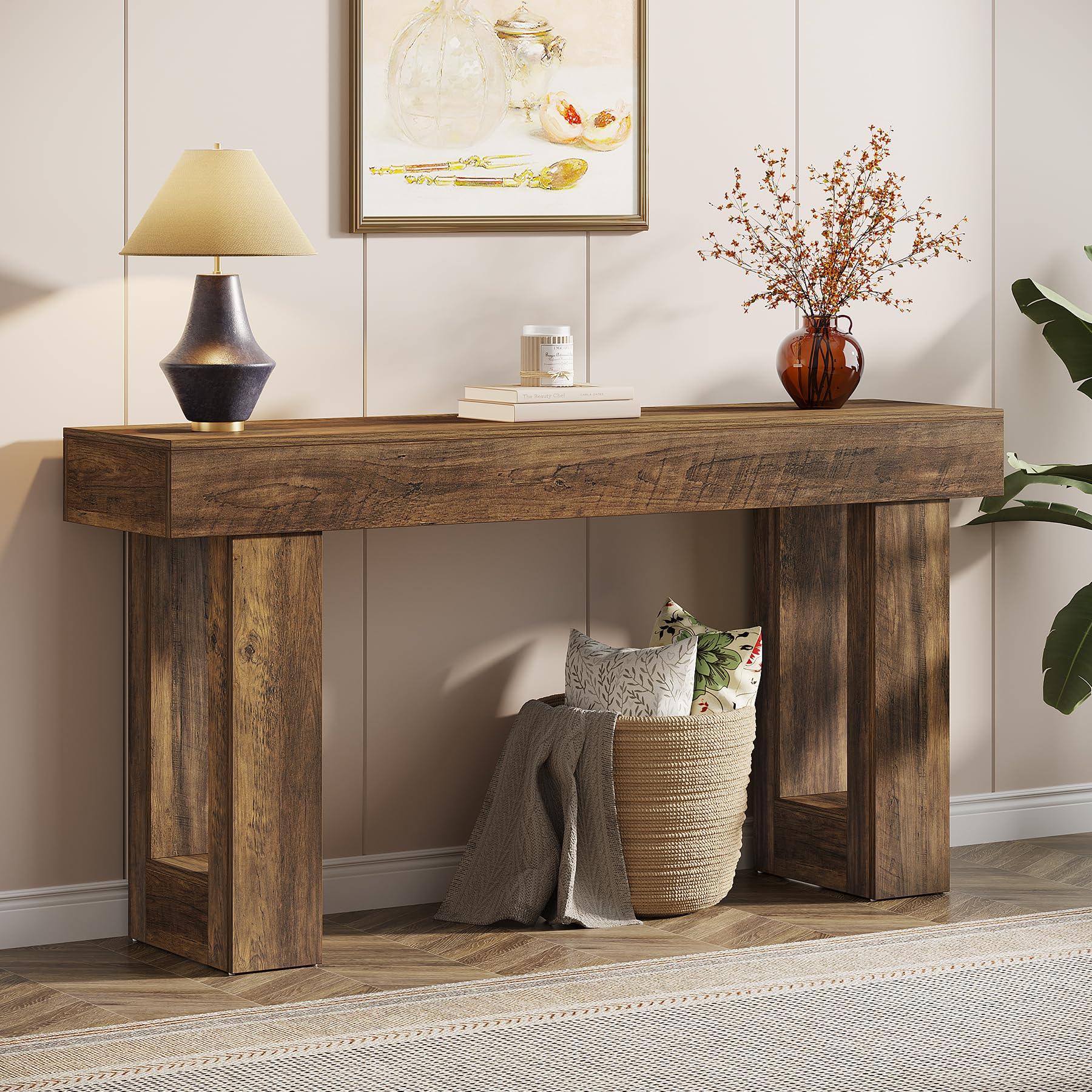 Tribesigns 63-Inch Long Console Table, Wooden Rectangular Sofa Table Behind The Couch, Farmhouse Entryway Table for Entrance, Hallway, Living Room (Dark Walnut (63"))