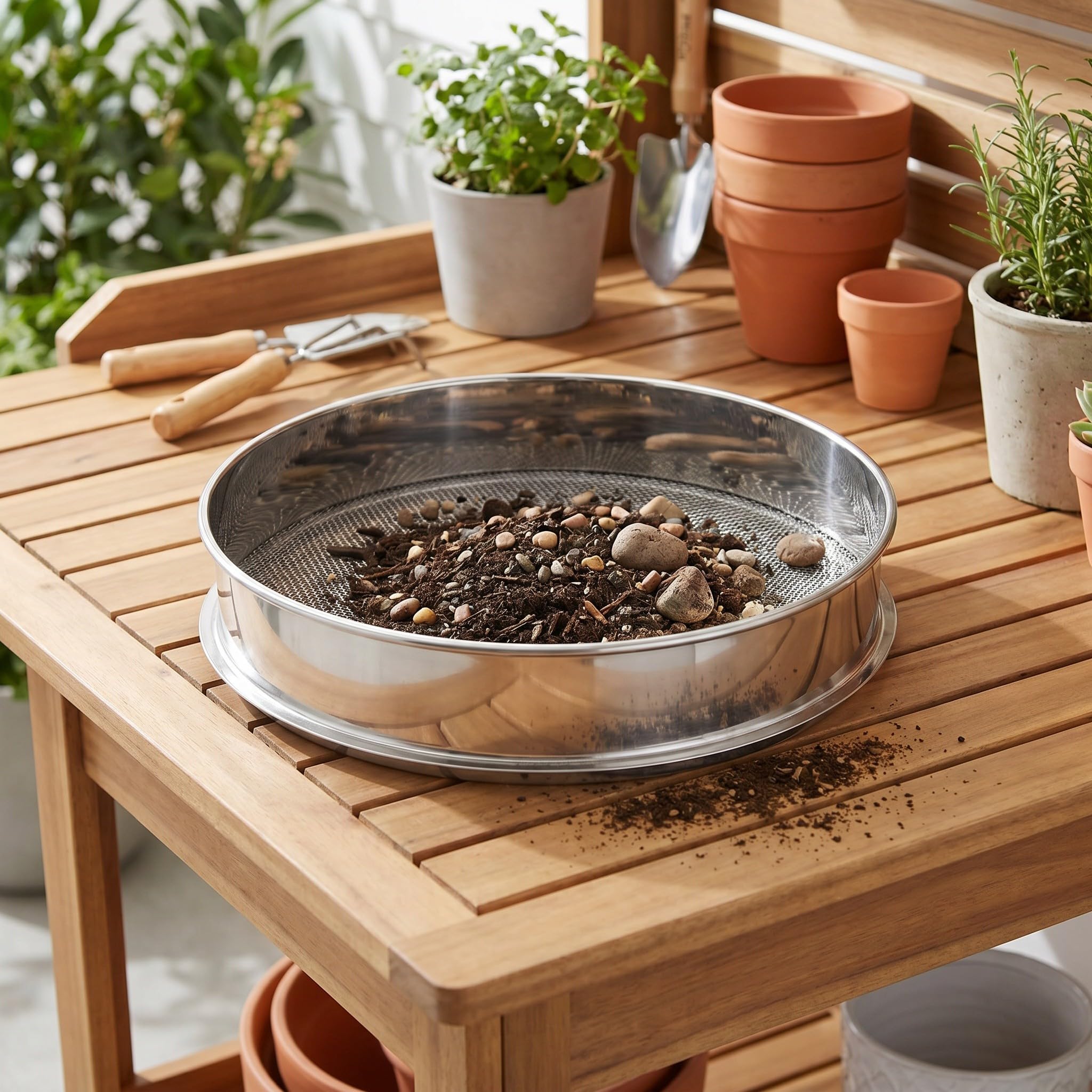 Toddmomy 2er-Set Gartensandsiebe: Robustes Edelstahl-Bodensieb mit 10 Maschen – 5 mm Maschenweite – Kompostsieb für Gartenbau und Pflanzarbeiten