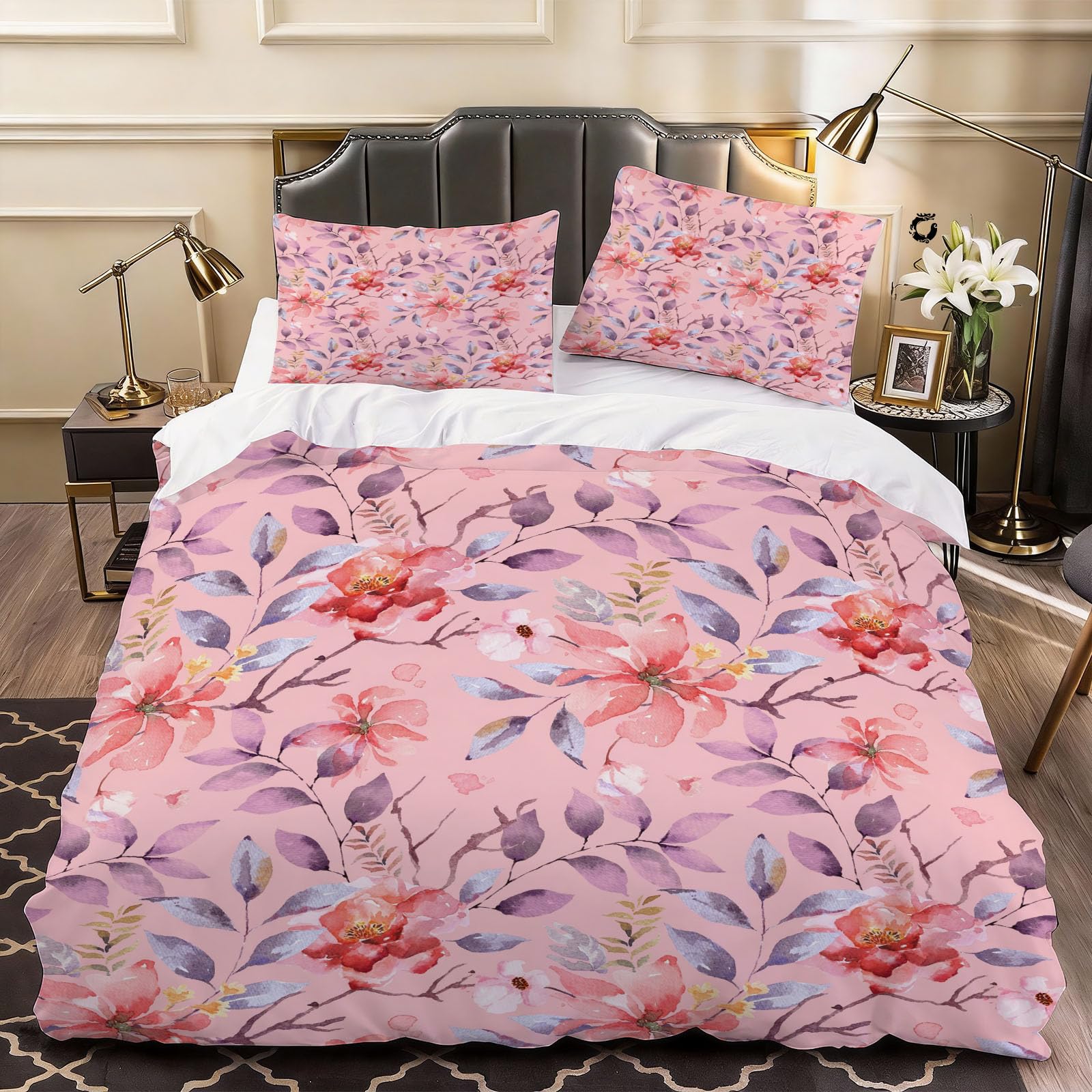 3D Floral Duvet Cover Cartoon Bedding Single Bed Set, Soft Microfiber Comforter Cover Printed with Zipper Closure Quilt Coverr 135x200 cm and 2 Pillowcases