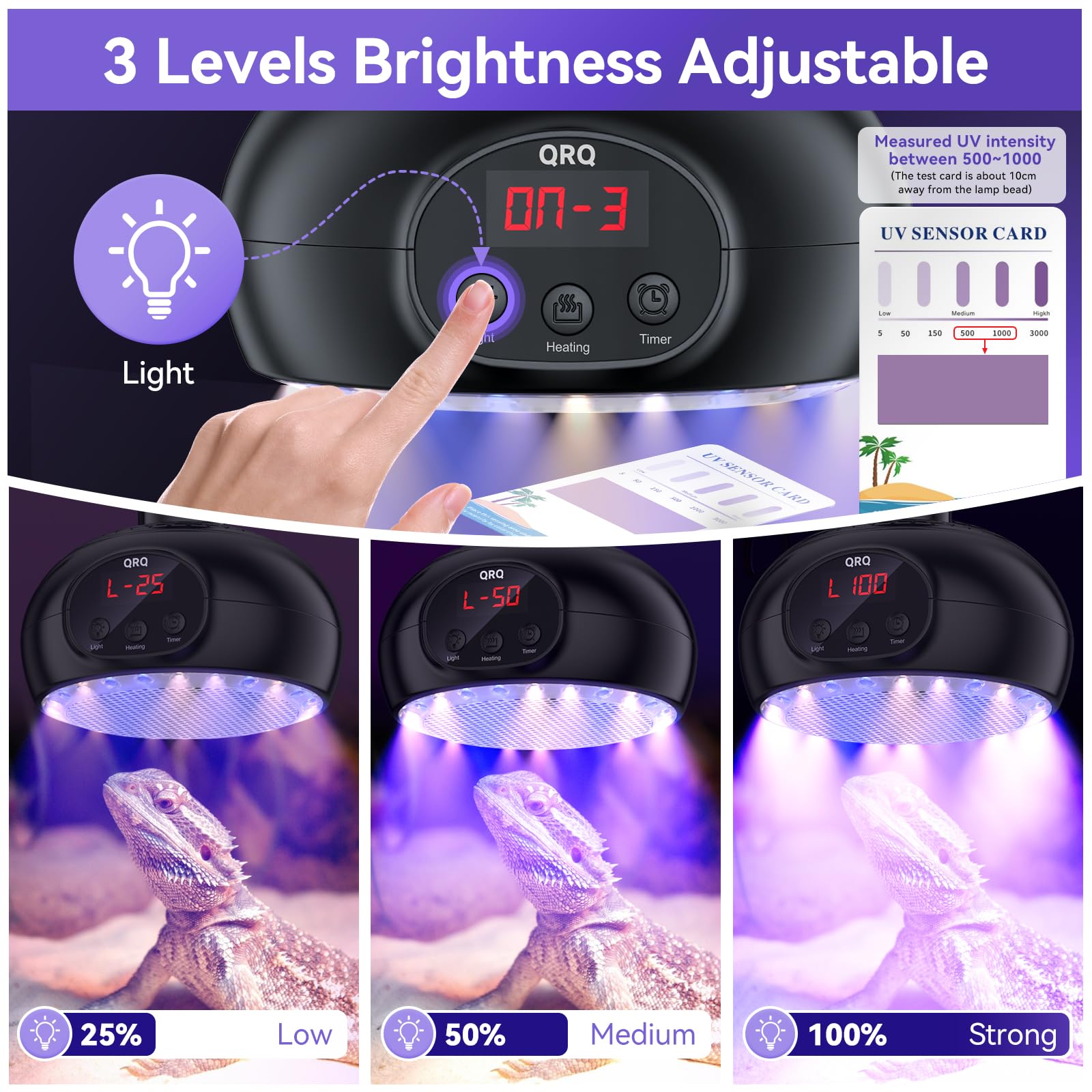 QRQ Chicken Coop Heater, 200W-350W-500W Reptile Heat Lamp with UVA UVB Dimmable Light 3-6-9-12H Timer, Chicken House Dog House Greenhouse Heater Outdoor,for Dog Cats Reptile Bird,Christmas Gifts - 4