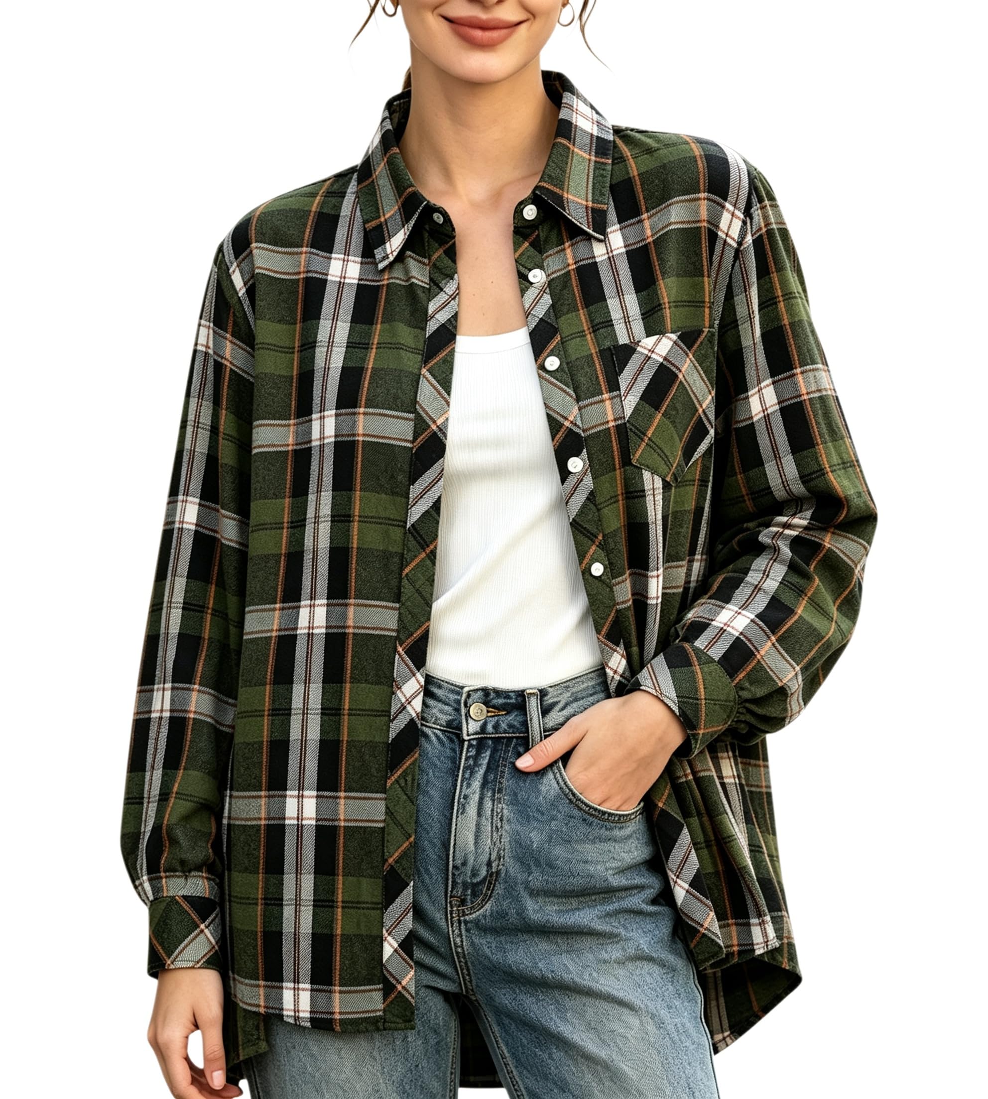 SANGTREE Womens and Girls Long Sleeve Flannel Shirt Plaid Button Down Shirt