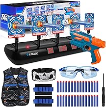 BUOAZR Cible pour Nerf avec 5 Cibles 3 Modes, Cible avec Pistolet Jouets, Gilet Tactique, 30 Mousse Fléchettes, Jeu Electronique de Tir avec Effet Lumineux et Sonore, Jouet pour 3+ an Garçons Filles