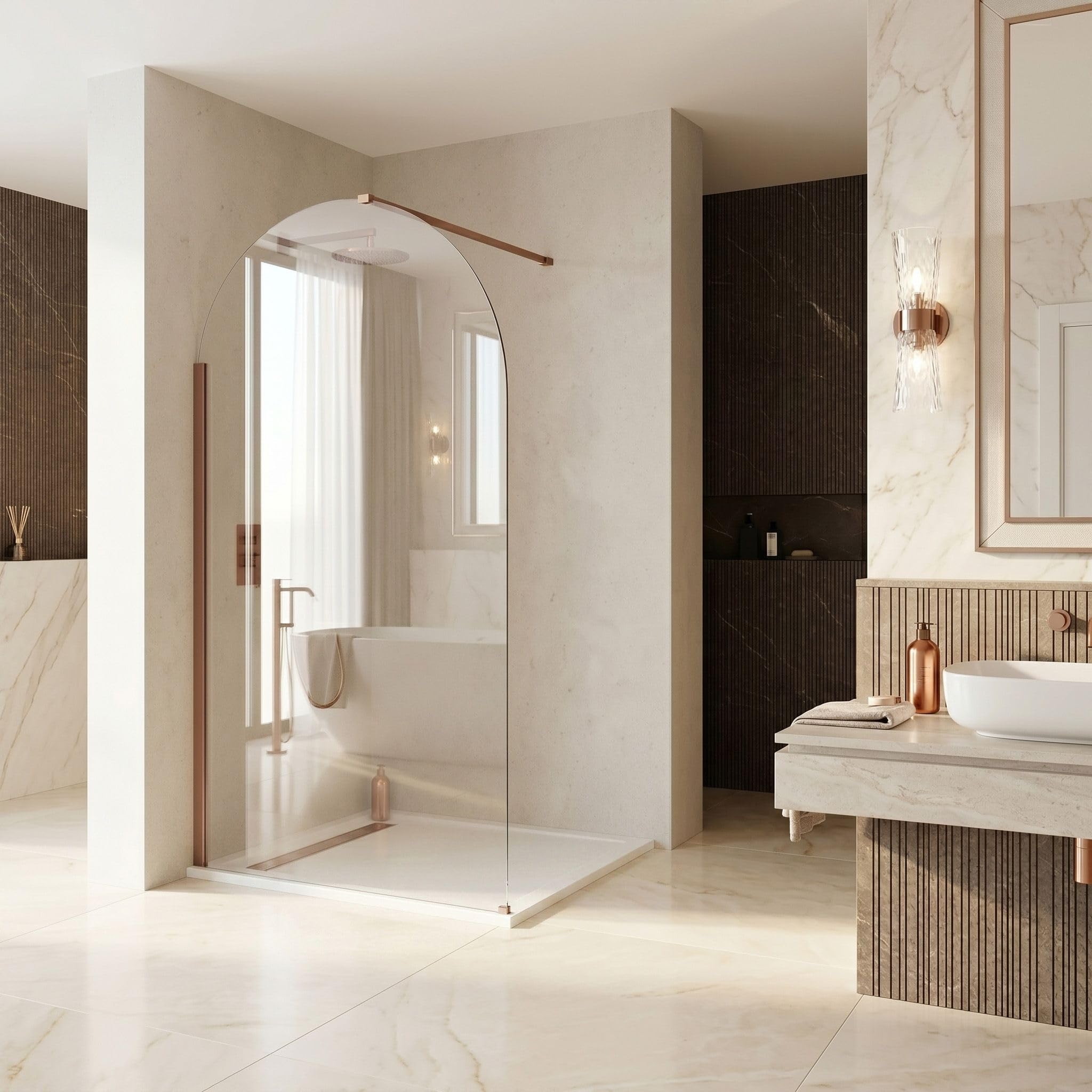Rea - Ścianka prysznicowa Walk-In Heaven Brush Copper 120-0,8 x 120 x 200 cm