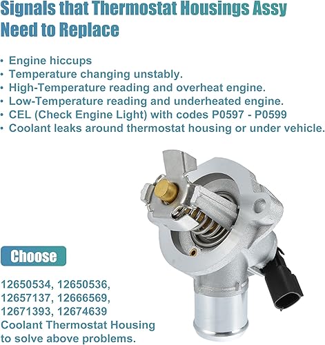 Miniatura 7 de X AUTOHAUX Conjunto de carcasa del termostato del refrigerante del motor para Chevy Volt L4 1.5L 2016 2017 2018 No.12635761 Metal tono plateado